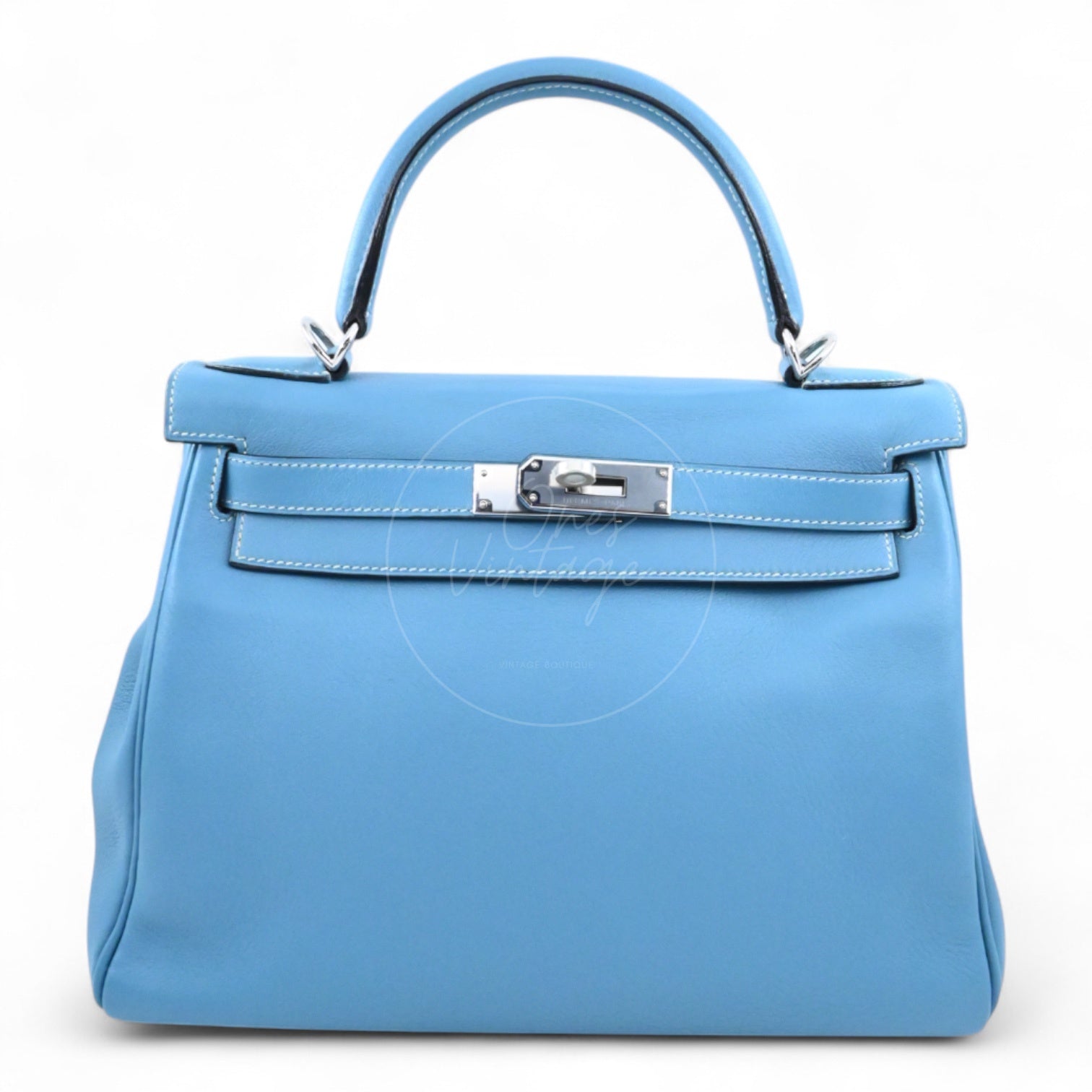 Hermes Kelly 28 Evercolor PHW Denim Blue Square J