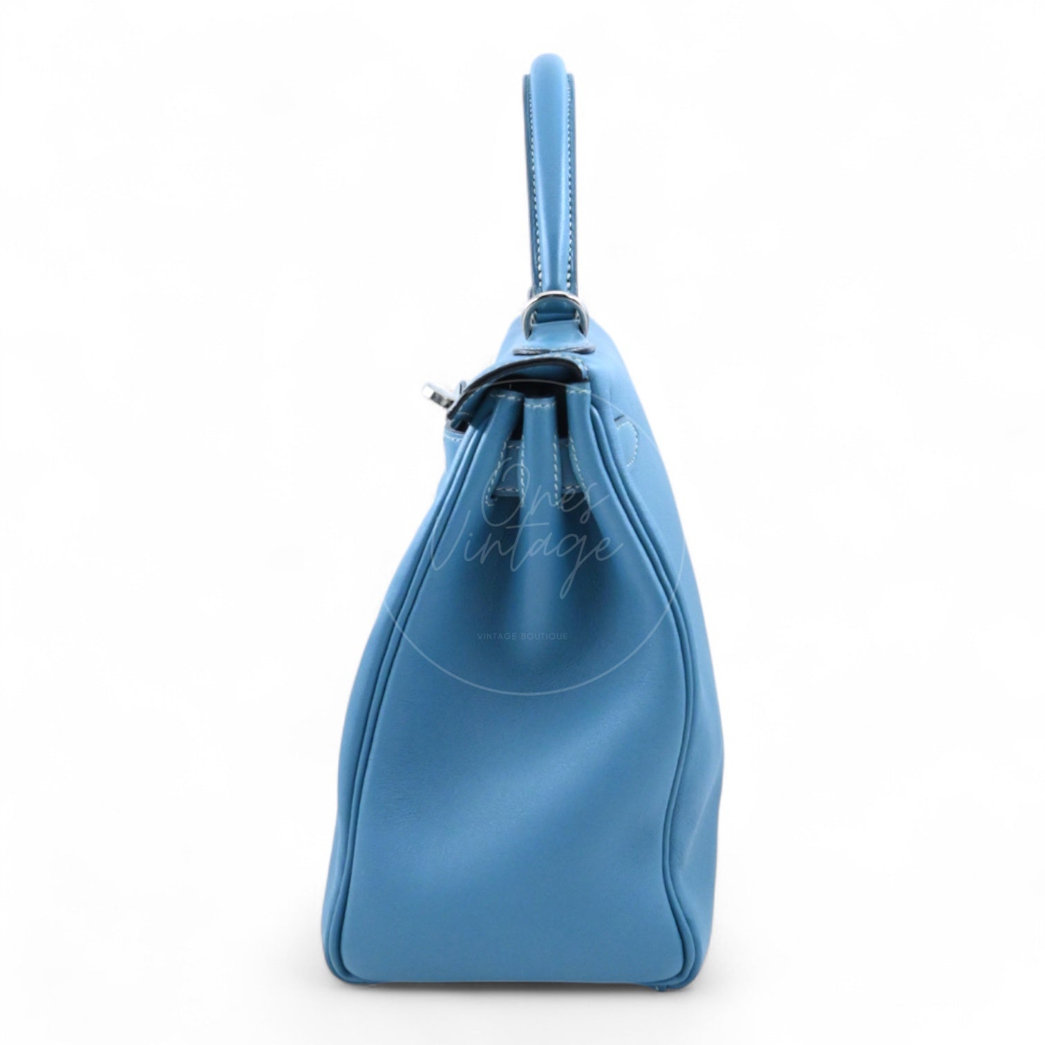 Hermes Kelly 28 Evercolor PHW Denim Blue Square J
