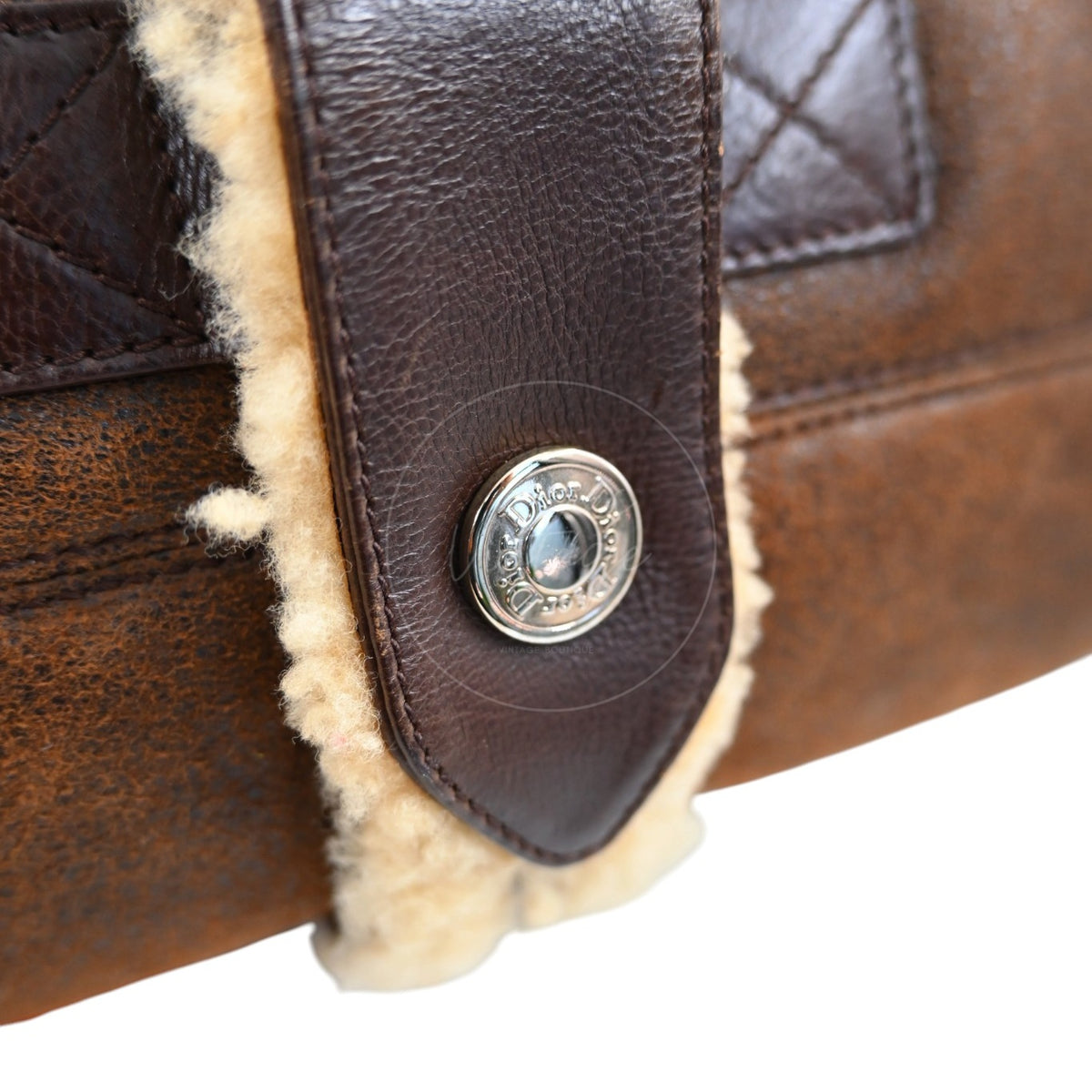 Christian Dior 2005 Suede Shearling Flight Bag Brown SHW