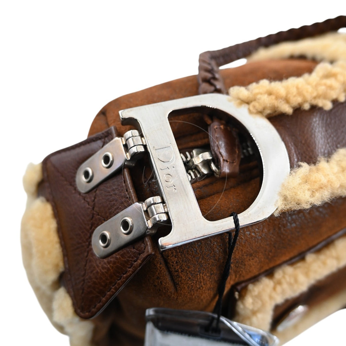 Christian Dior 2005 Suede Shearling Flight Bag Brown SHW