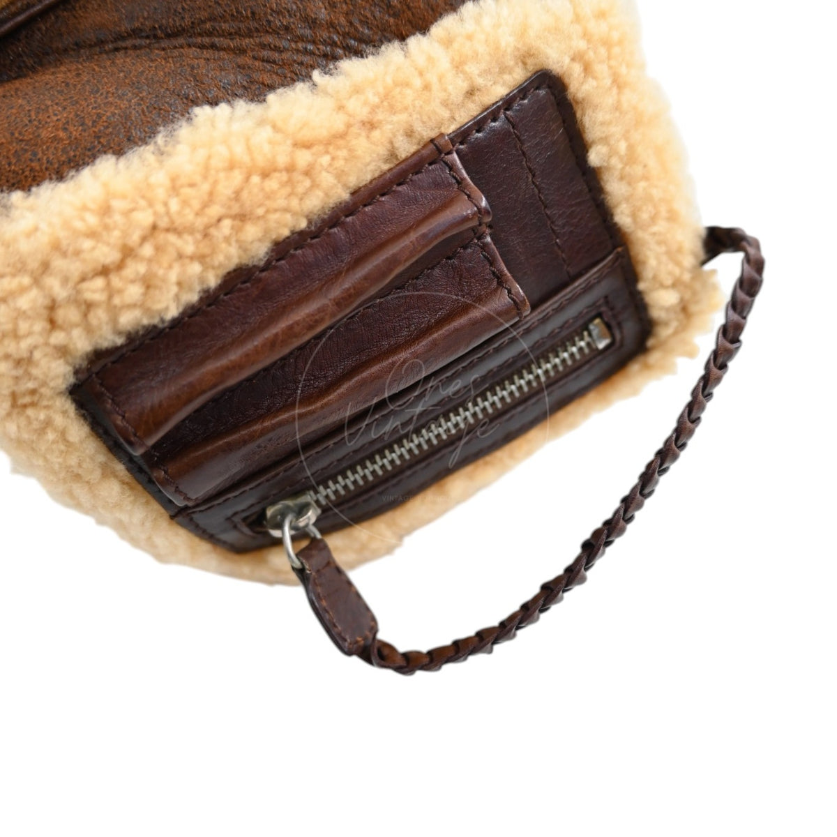Christian Dior 2005 Suede Shearling Flight Bag Brown SHW
