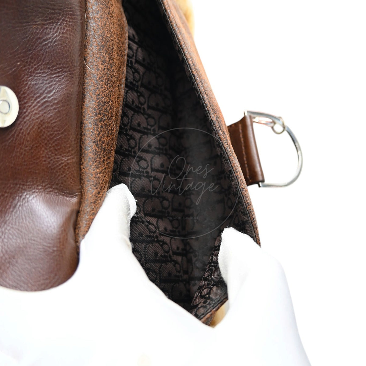 Christian Dior 2005 Suede Shearling Flight Bag Brown SHW