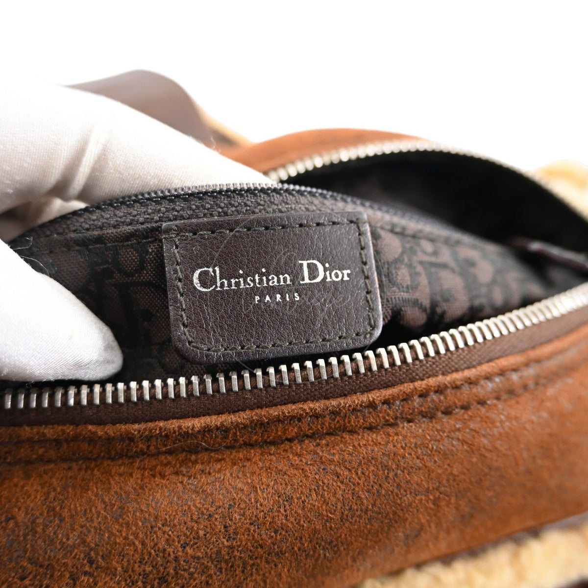 Christian Dior 2005 Suede Shearling Flight Bag Brown SHW