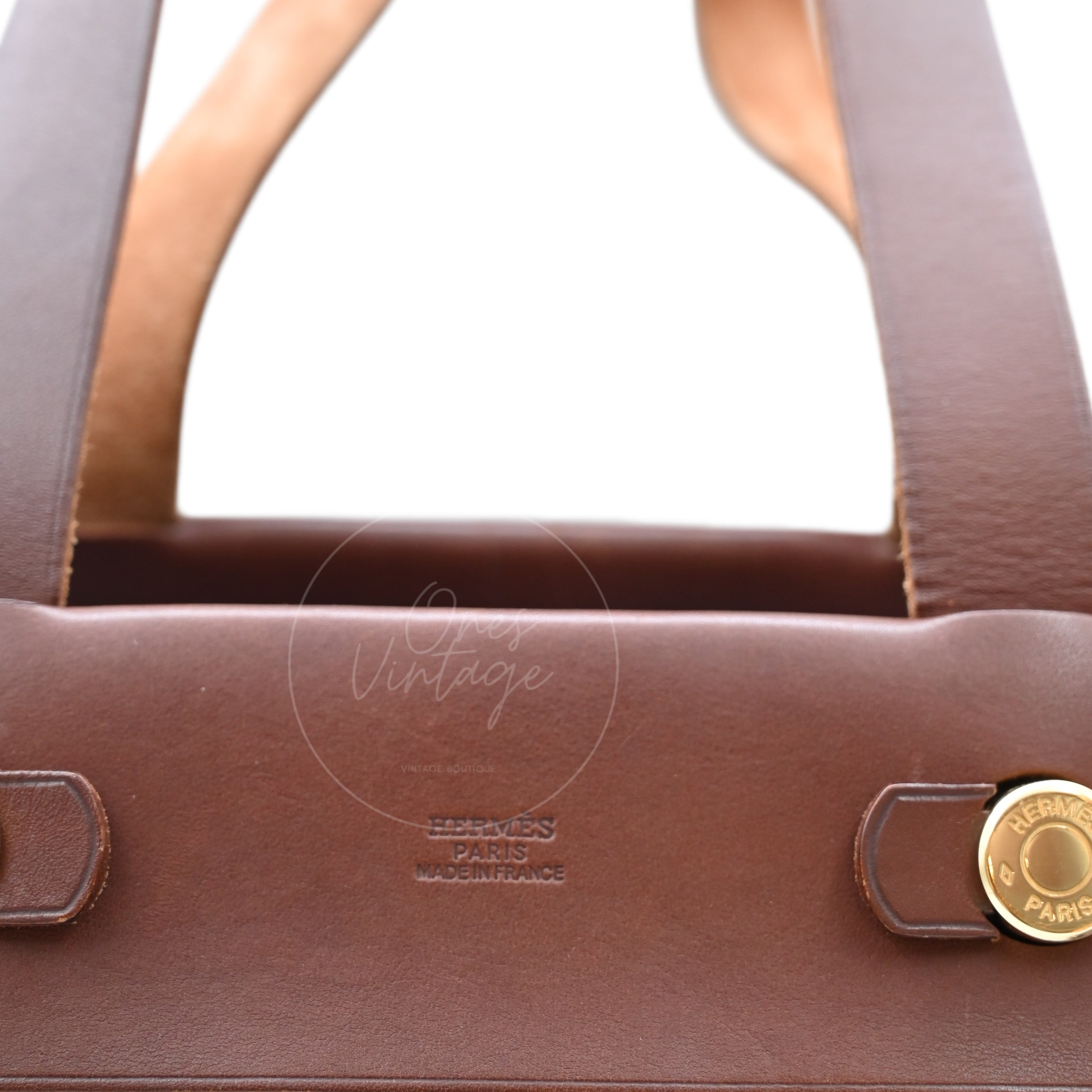 Hermes Herbag Cabas GM Swift Canvas GHW BROWN Square F