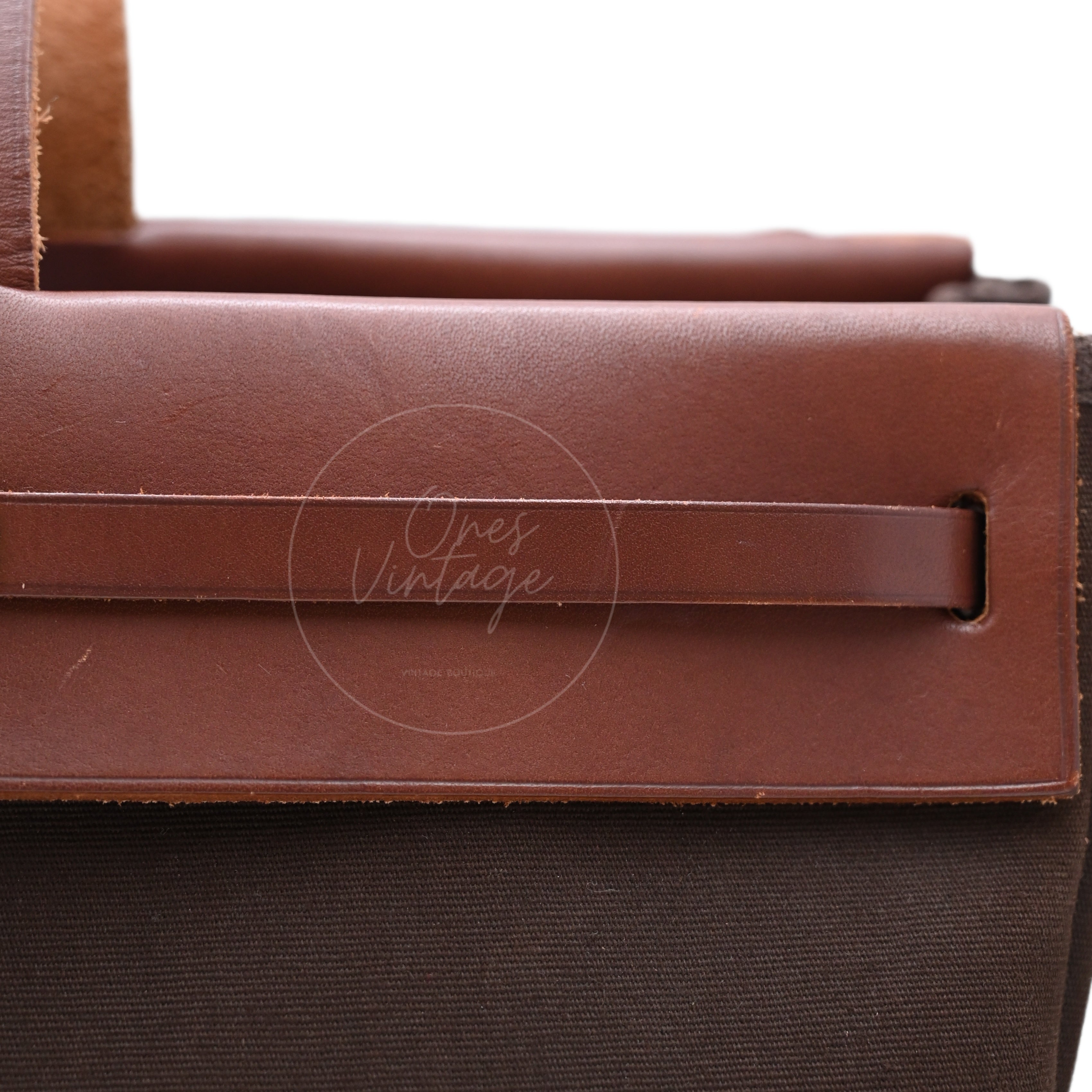 Hermes Herbag Cabas GM Swift Canvas GHW BROWN Square F