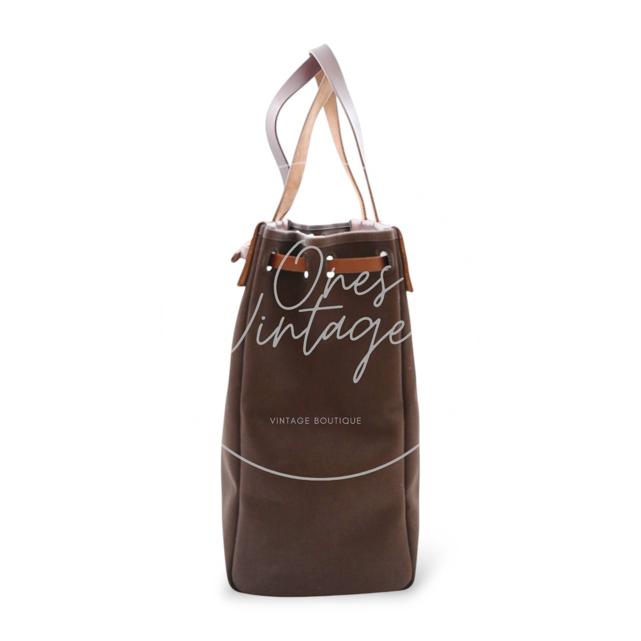 Hermes Herbag Cabas GM Swift Canvas GHW BROWN Square F