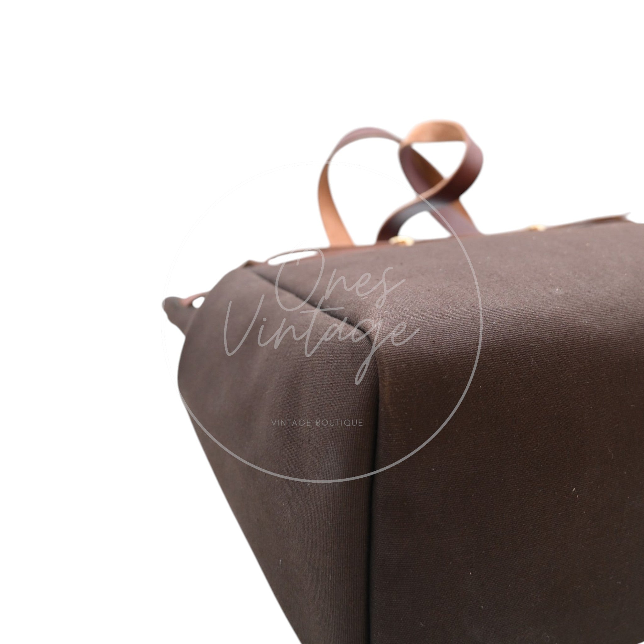 Hermes Herbag Cabas GM Swift Canvas GHW BROWN Square F