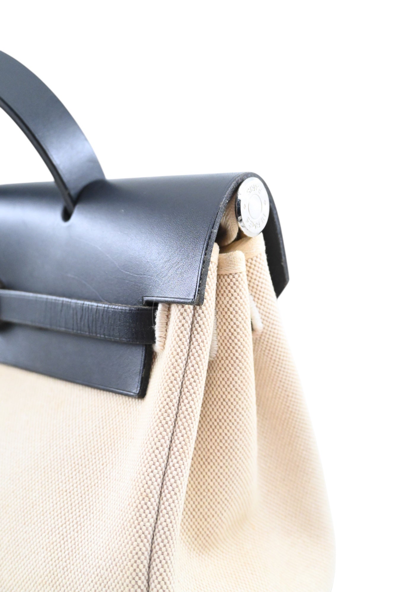 Hermes Herbag Backpack Swift Beige Canvas PHW Black Beige Square C