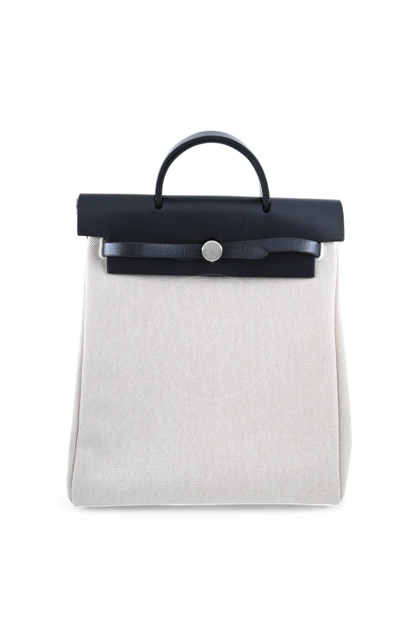 Hermes Herbag Backpack Swift Beige Canvas PHW Black Beige Square C