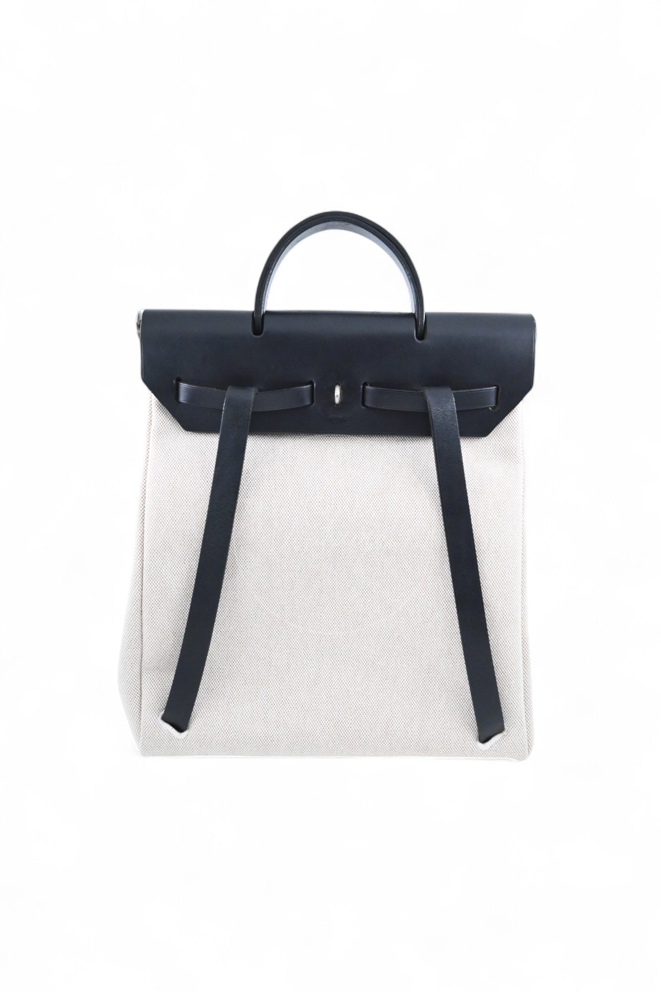 Hermes Herbag Backpack Swift Beige Canvas PHW Black Beige Square C
