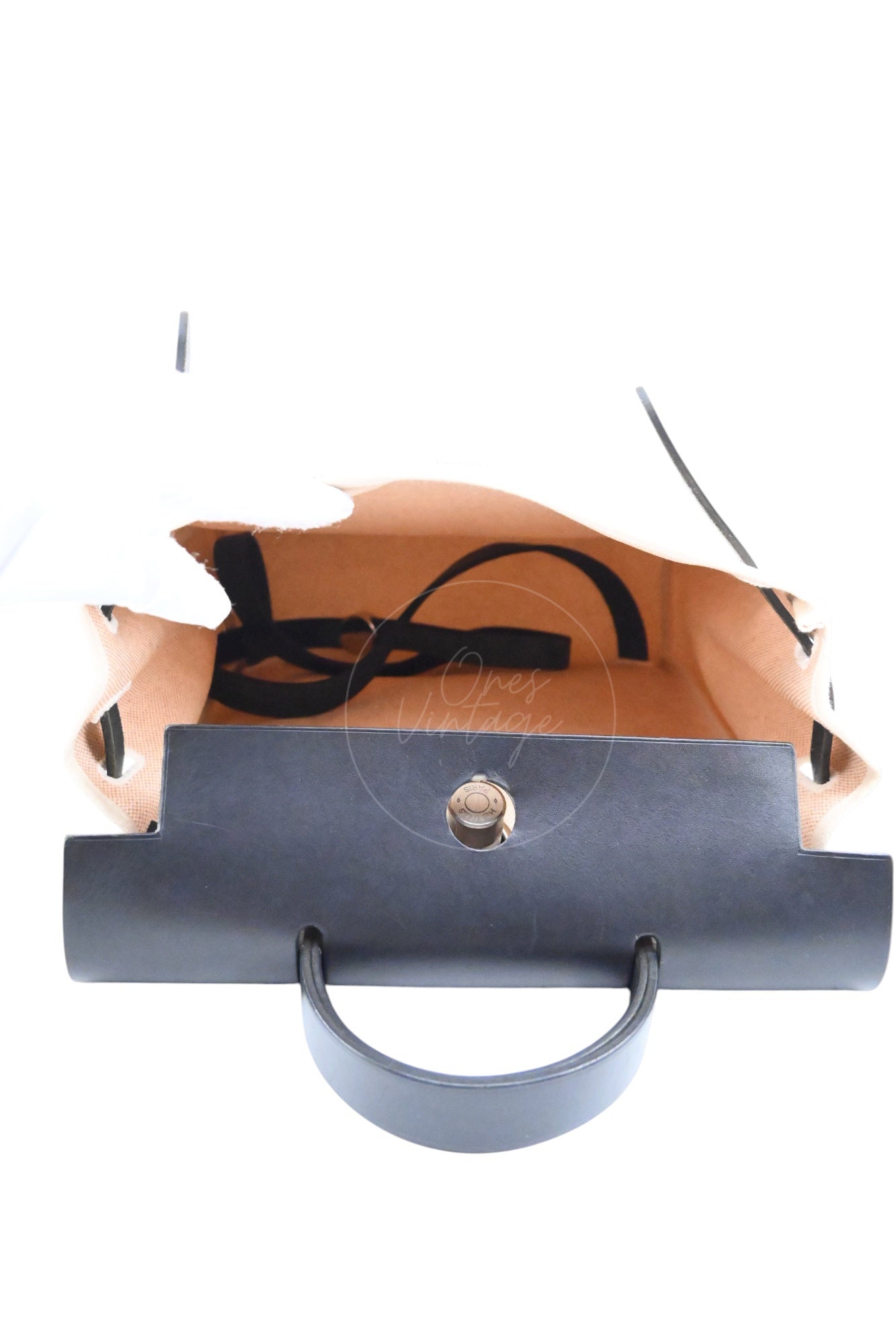 Hermes Herbag Backpack Swift Beige Canvas PHW Black Beige Square C