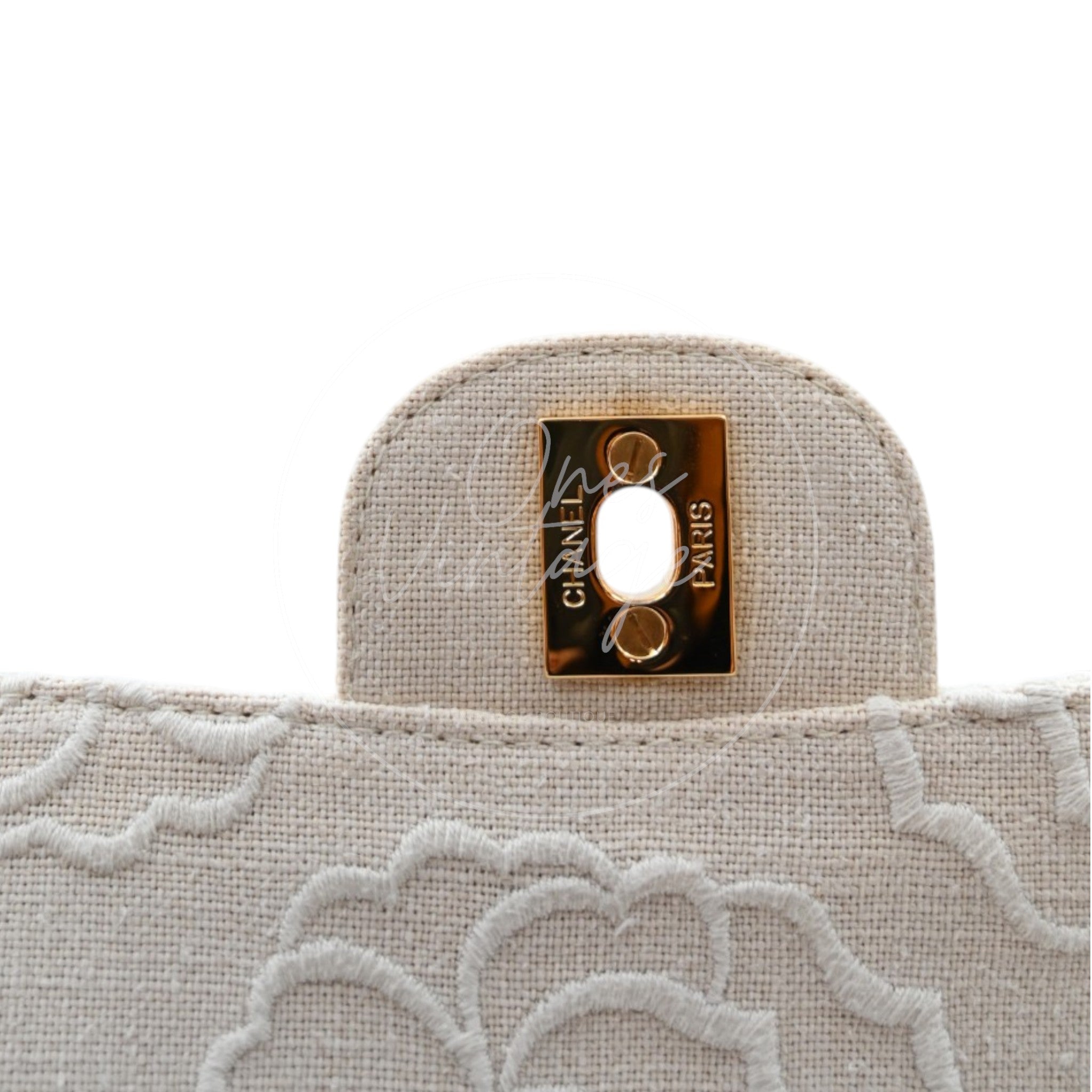 Chanel Camellia Embroidered Small Classic Flap Bag GHW Ivory Beige Series 5