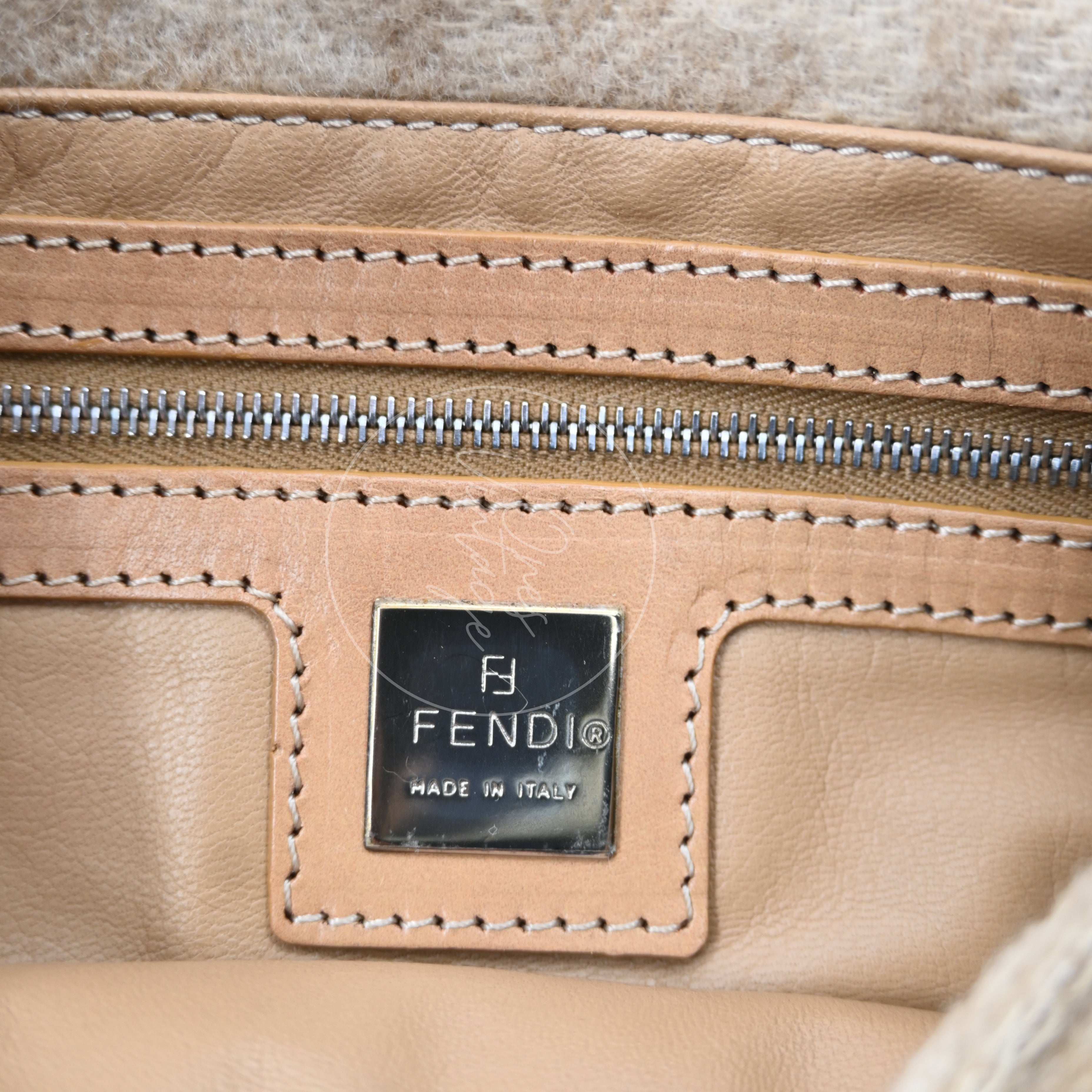 Fendi Zucca Baguette Wool and Leather PHW Beige