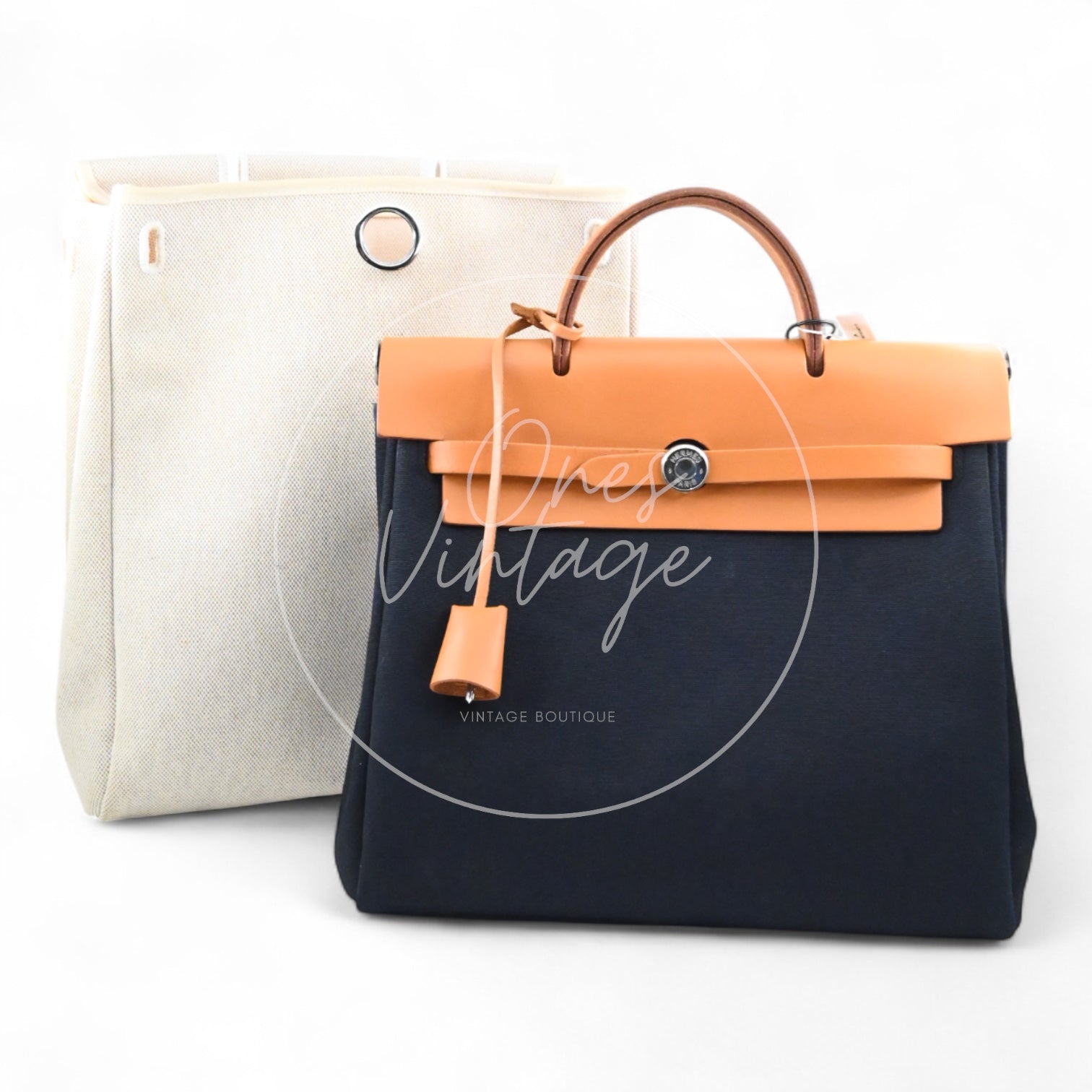 Hermes Herbag Backpack Swift PHW Black Tolie & Brown Square G