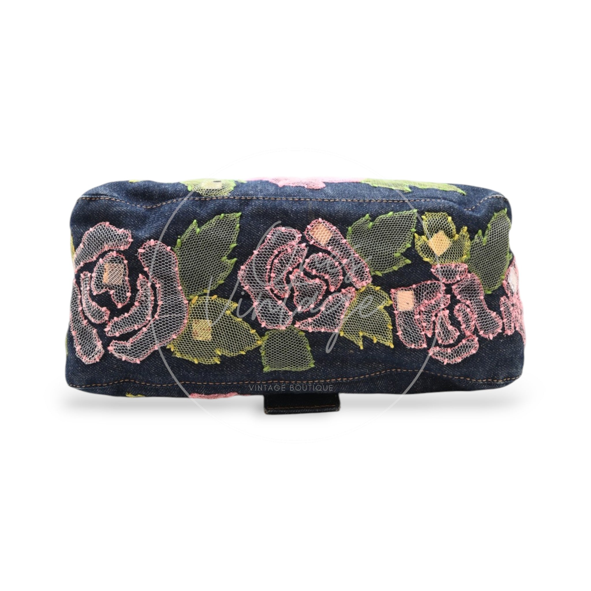 Fendi Denim Floral Baguette Handbag