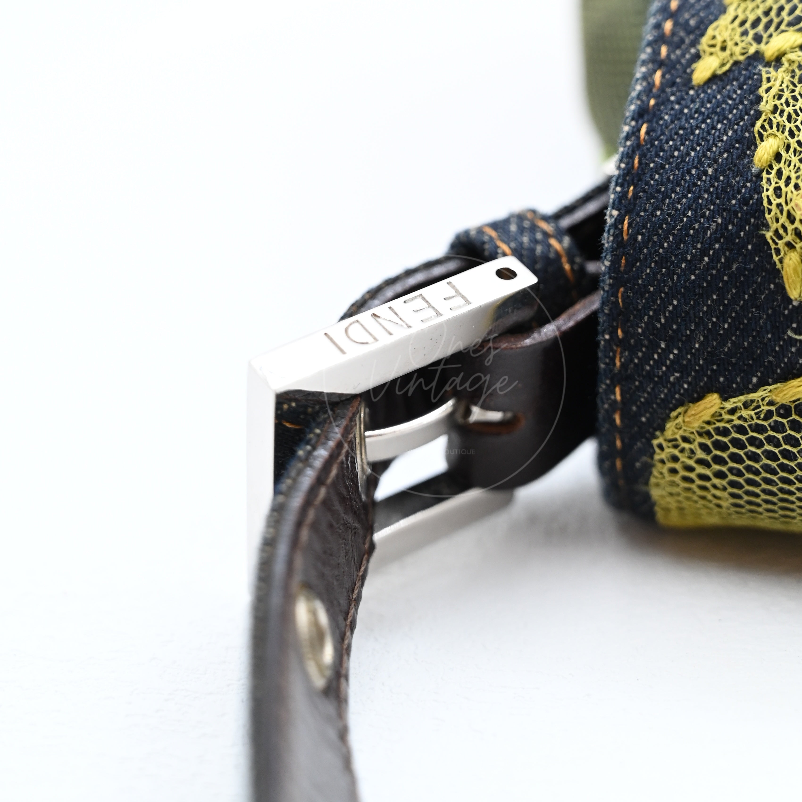 Fendi Denim Floral Baguette Handbag