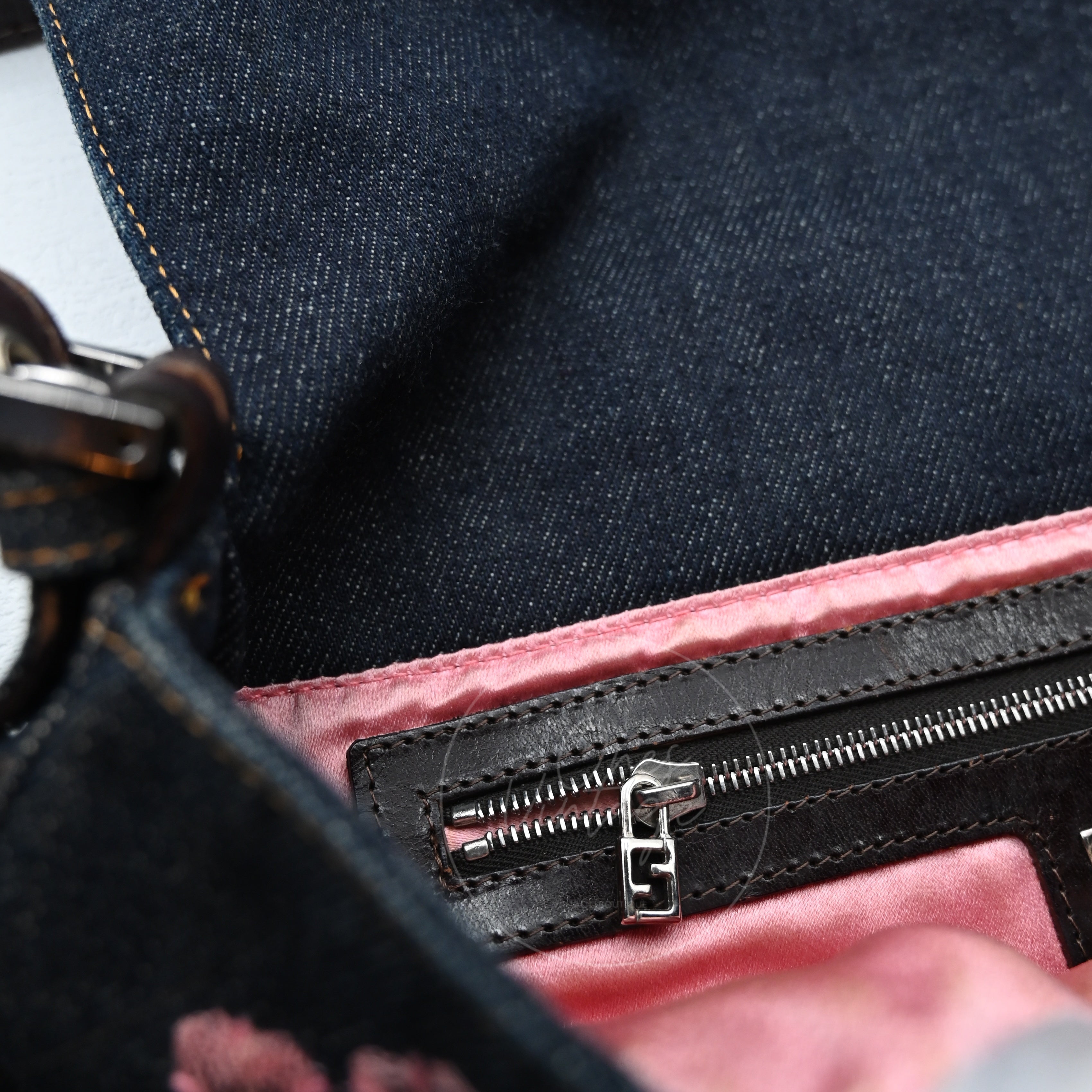 Fendi Denim Floral Baguette Handbag