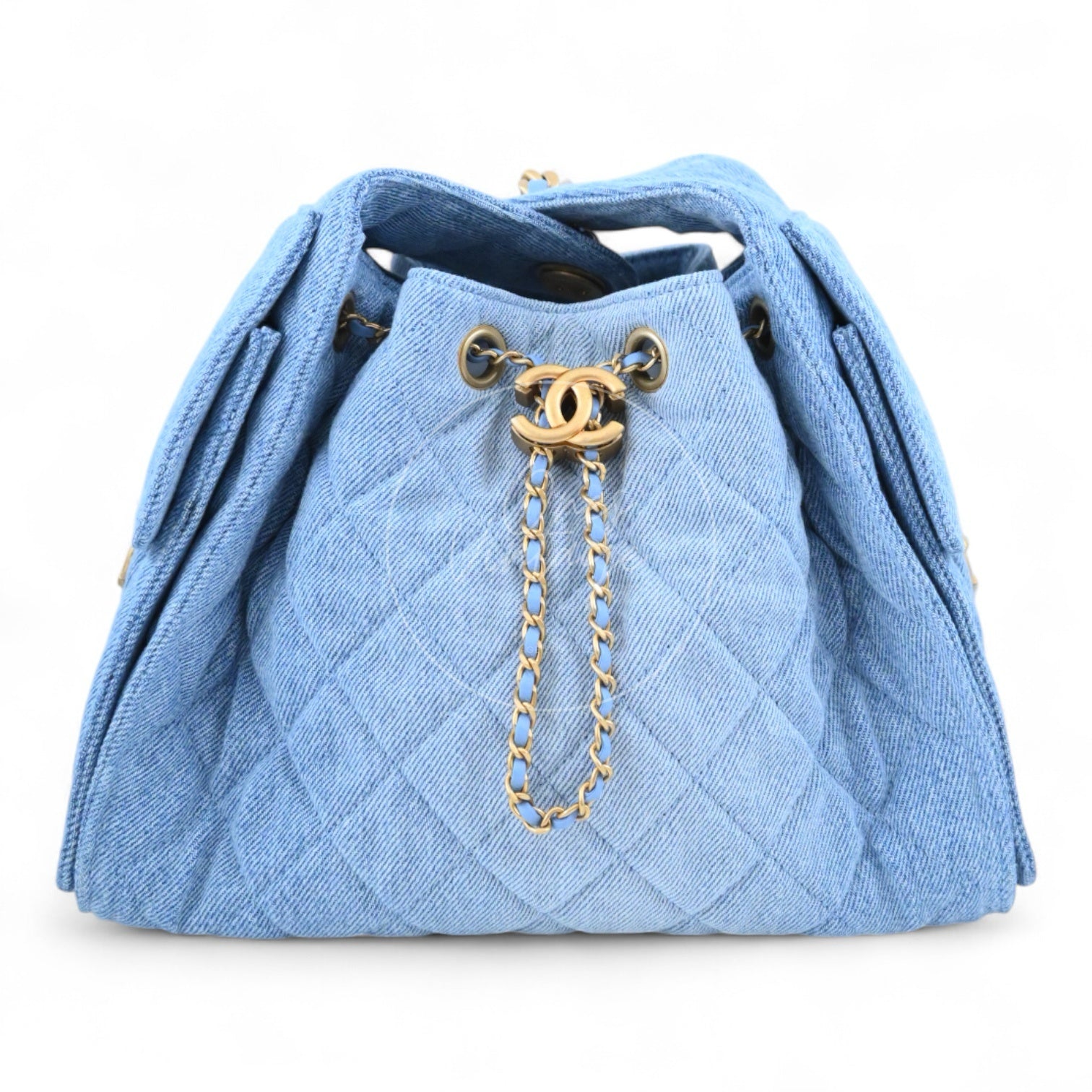 Chanel 25 Small Washed-Denim Shoulder Bag GHW Blue 2025