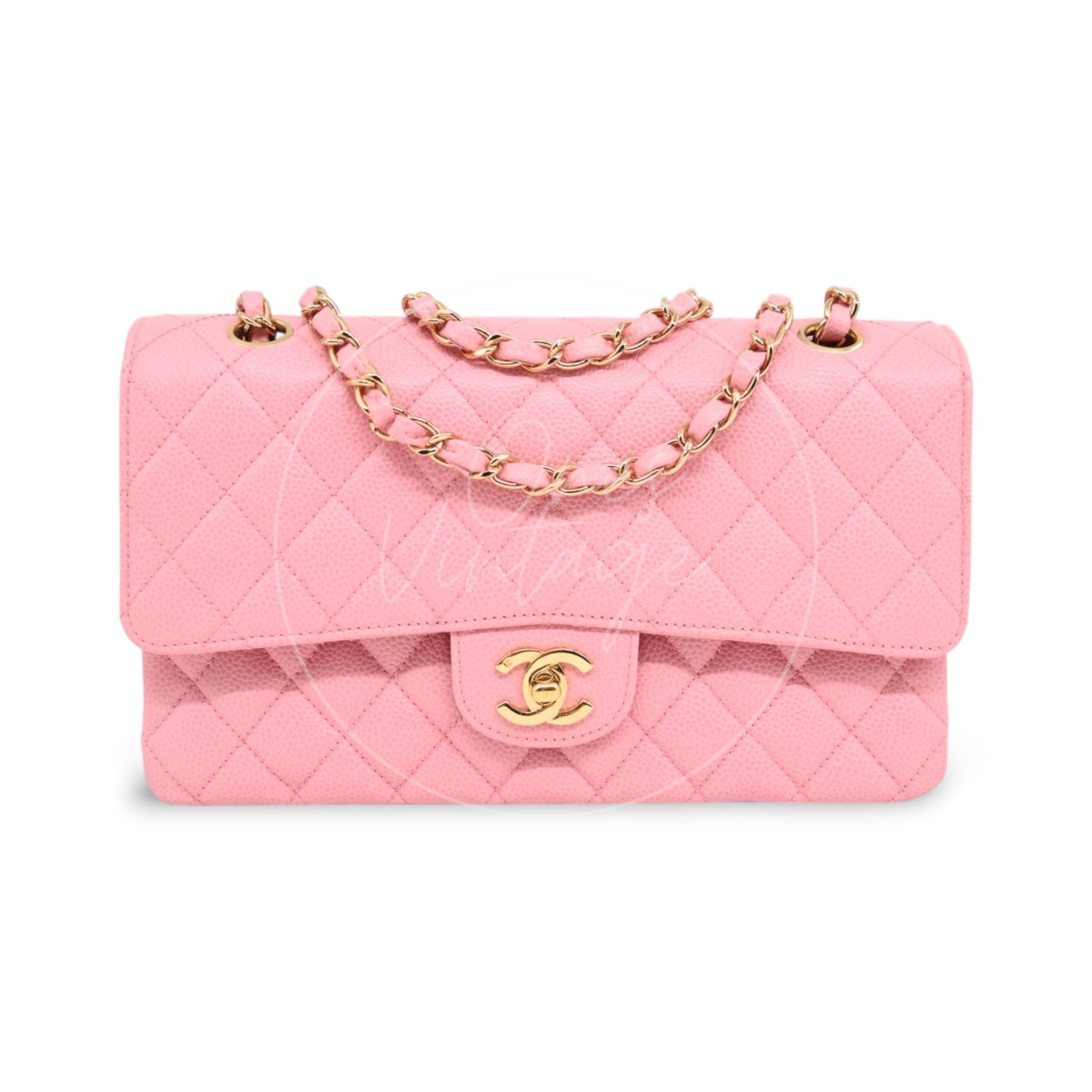 Chanel Medium Classic Flap Calfskin Handbag GHW Light Pink Series 9