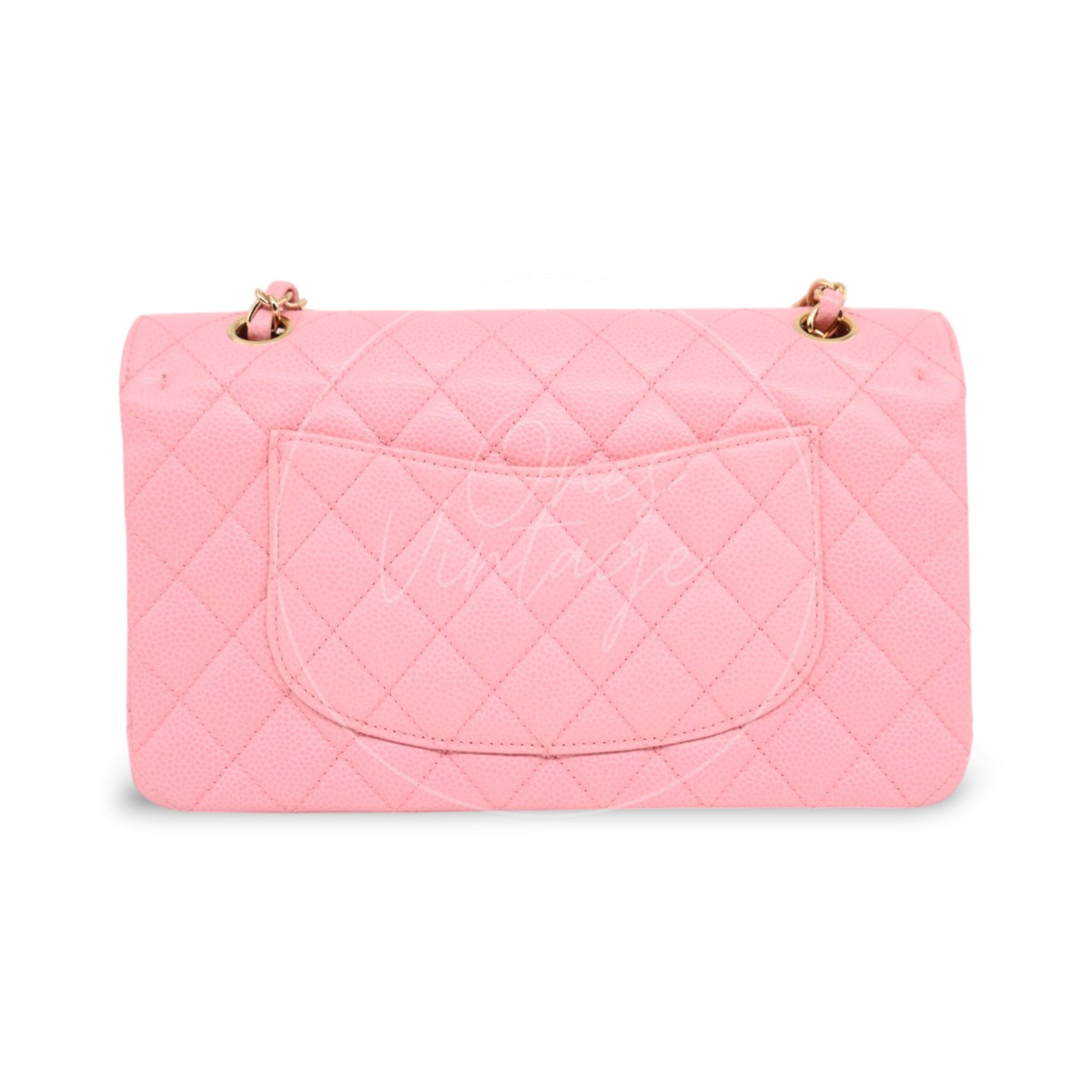 Chanel Medium Classic Flap Calfskin Handbag GHW Light Pink Series 9