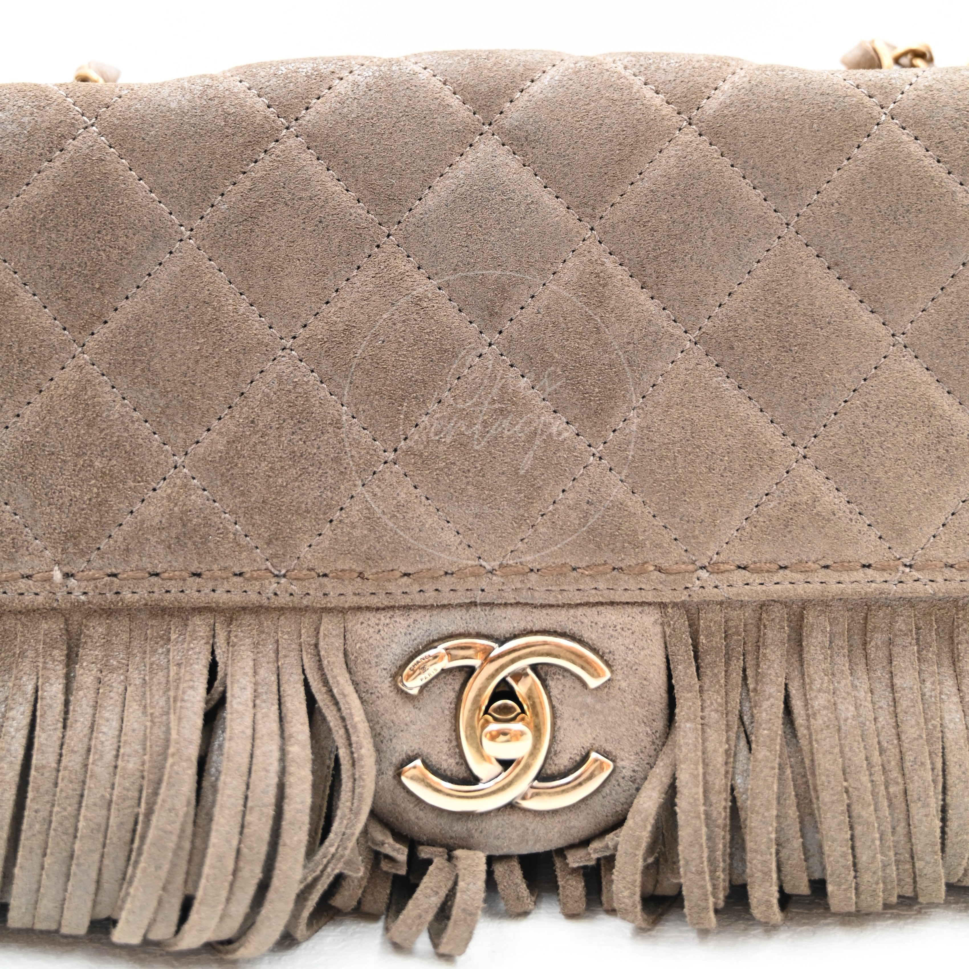 Chanel Paris Dallas Fringe Taupe Suede Flap Bag GHW Series 19