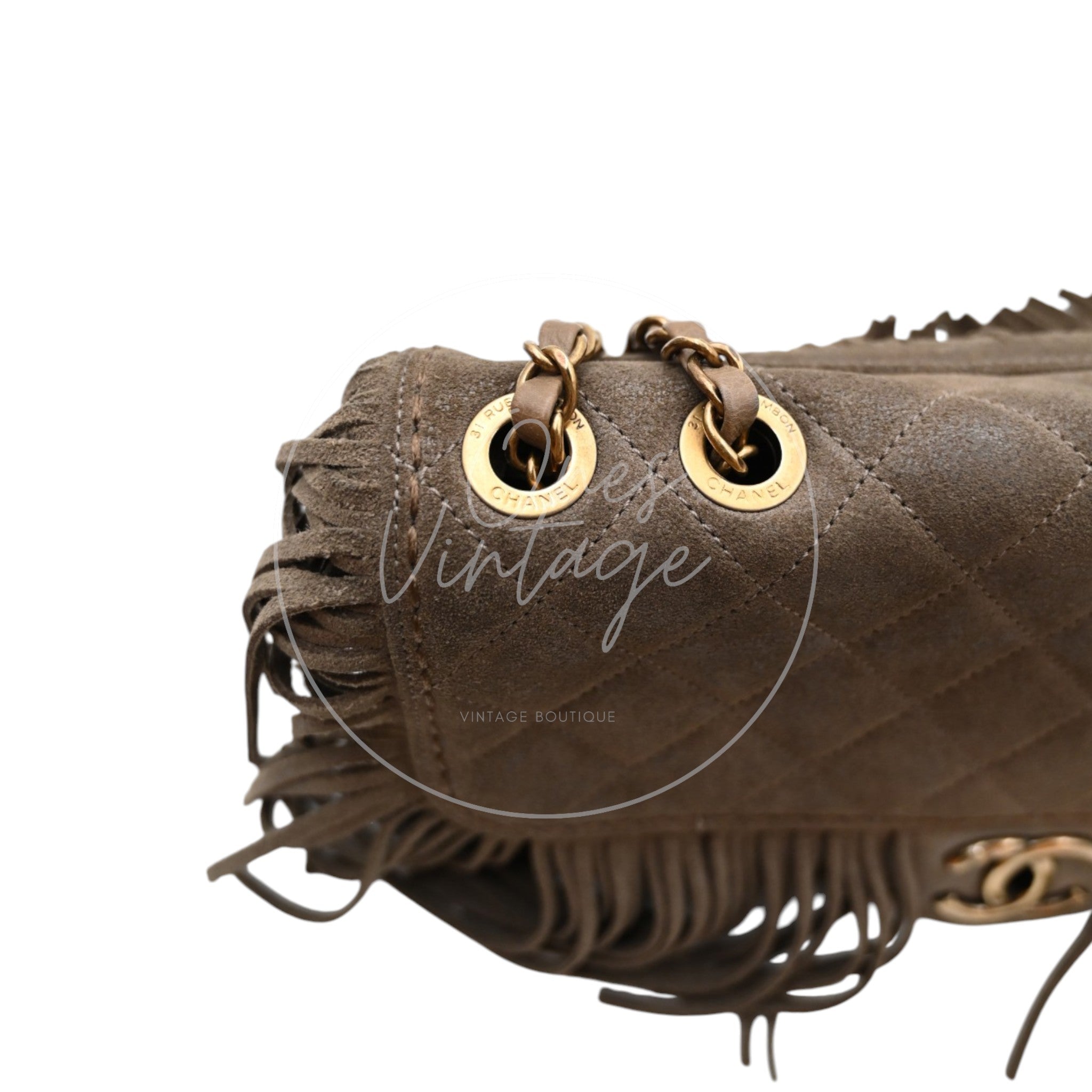 Chanel Paris Dallas Fringe Taupe Suede Flap Bag GHW Series 19