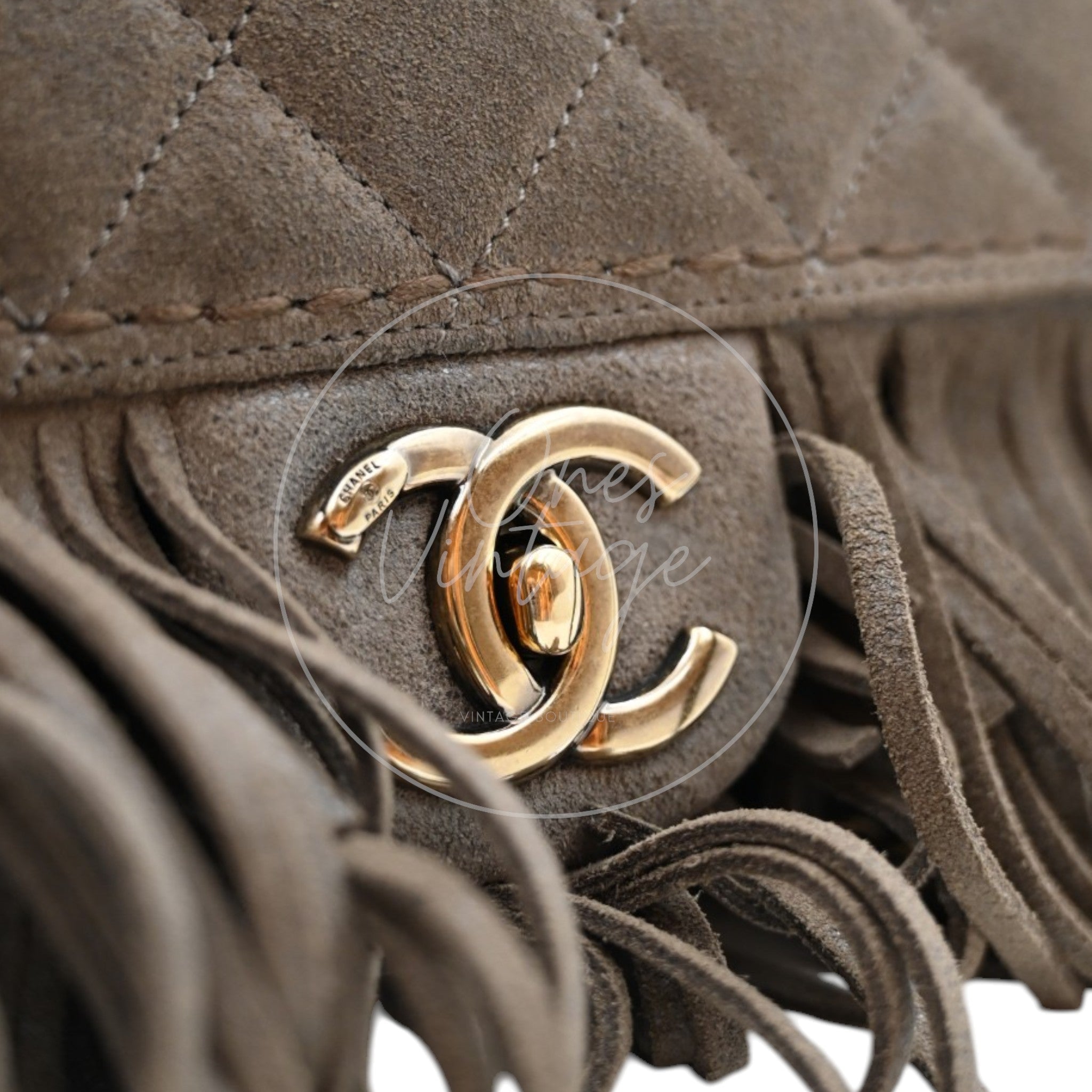 Chanel Paris Dallas Fringe Taupe Suede Flap Bag GHW Series 19
