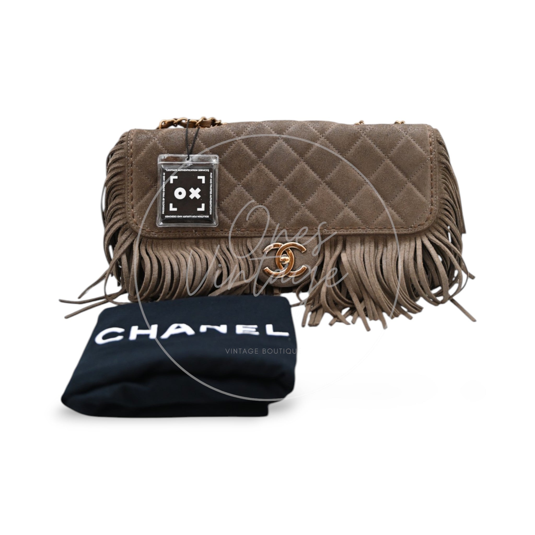 Chanel Paris Dallas Fringe Taupe Suede Flap Bag GHW Series 19