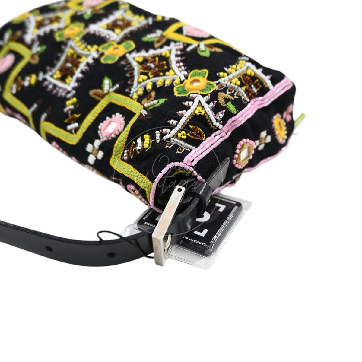Fendi 2000s Multicolor Beadwork Fringe Cloth Embellished Baguette Shoulder Bag