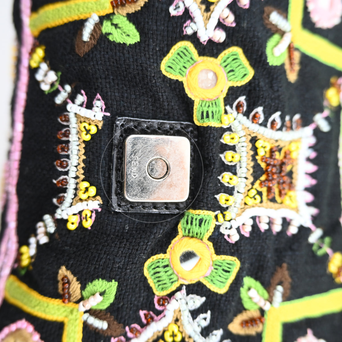 Fendi 2000s Multicolor Beadwork Fringe Cloth Embellished Baguette Shoulder Bag