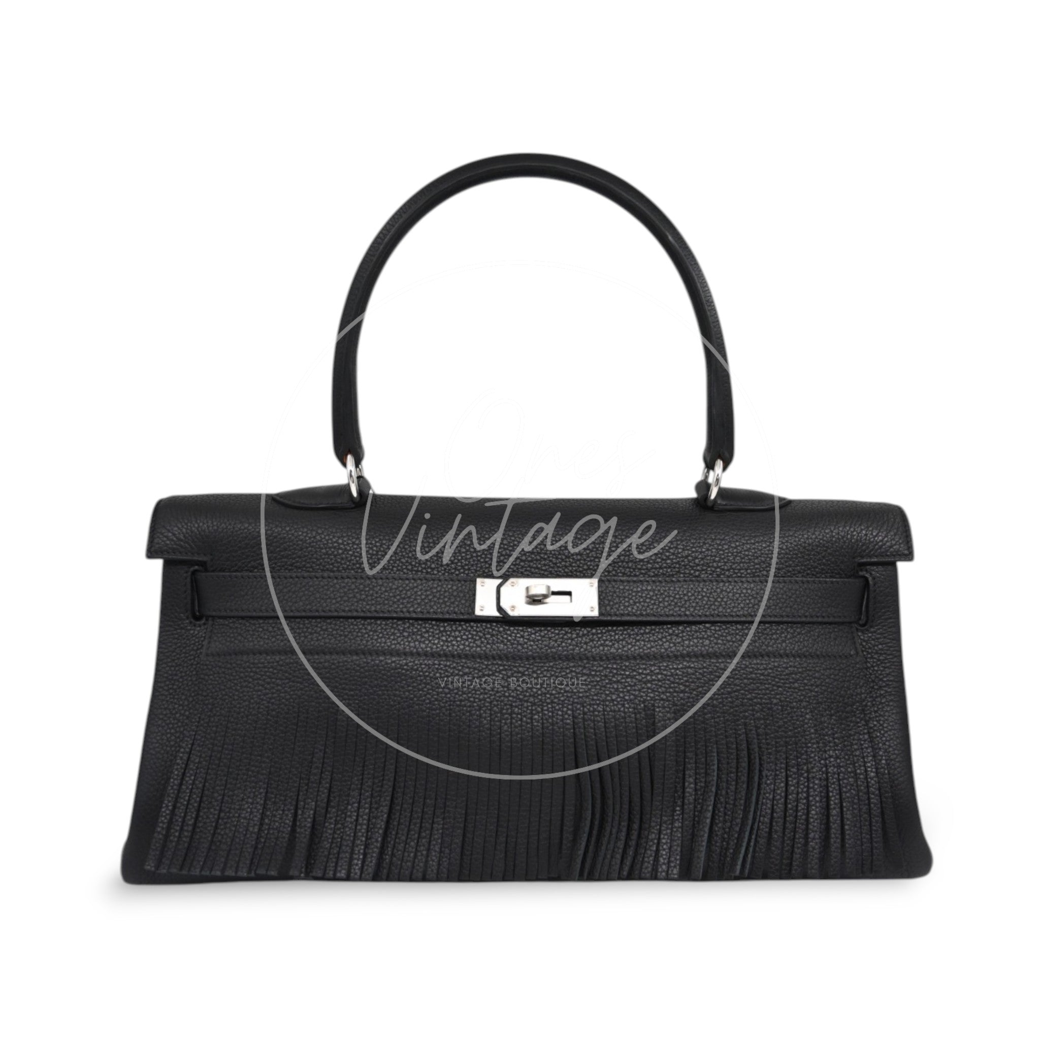 Hermès Clemence Fringe JPG Shoulder Kelly 42 PHW Black Square M