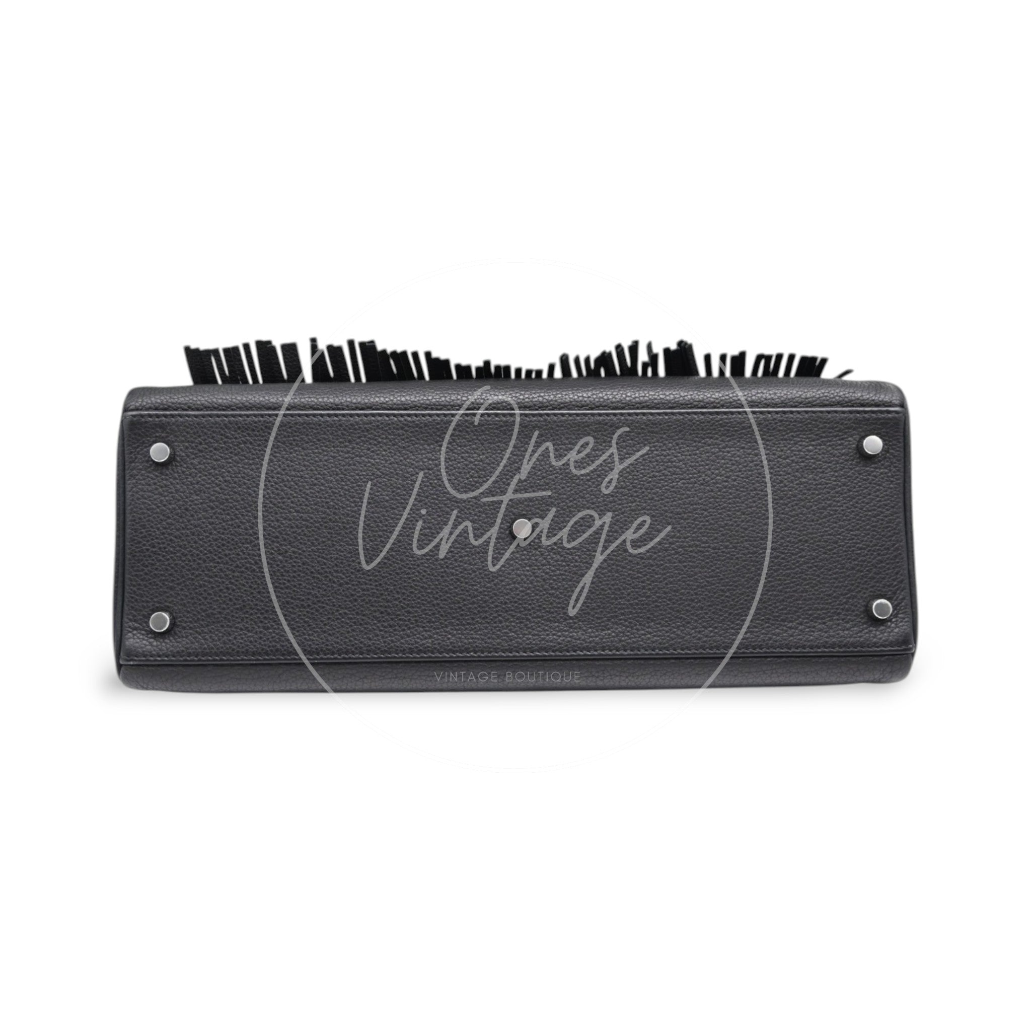 Hermès Clemence Fringe JPG Shoulder Kelly 42 PHW Black Square M