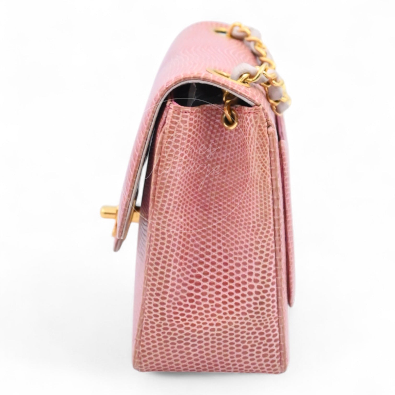 Chanel Mini Square Single Chain Single Flap Lizard Bag GHW Pink Series 1