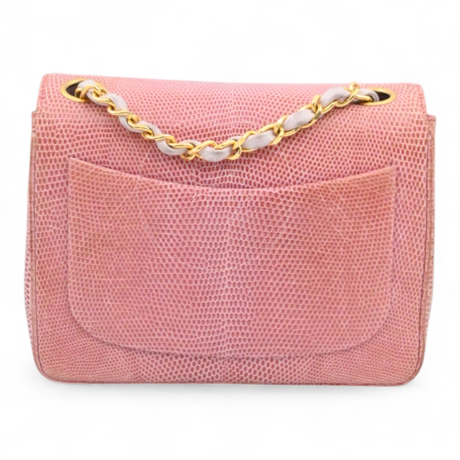 Chanel Mini Square Single Chain Single Flap Lizard Bag GHW Pink Series 1
