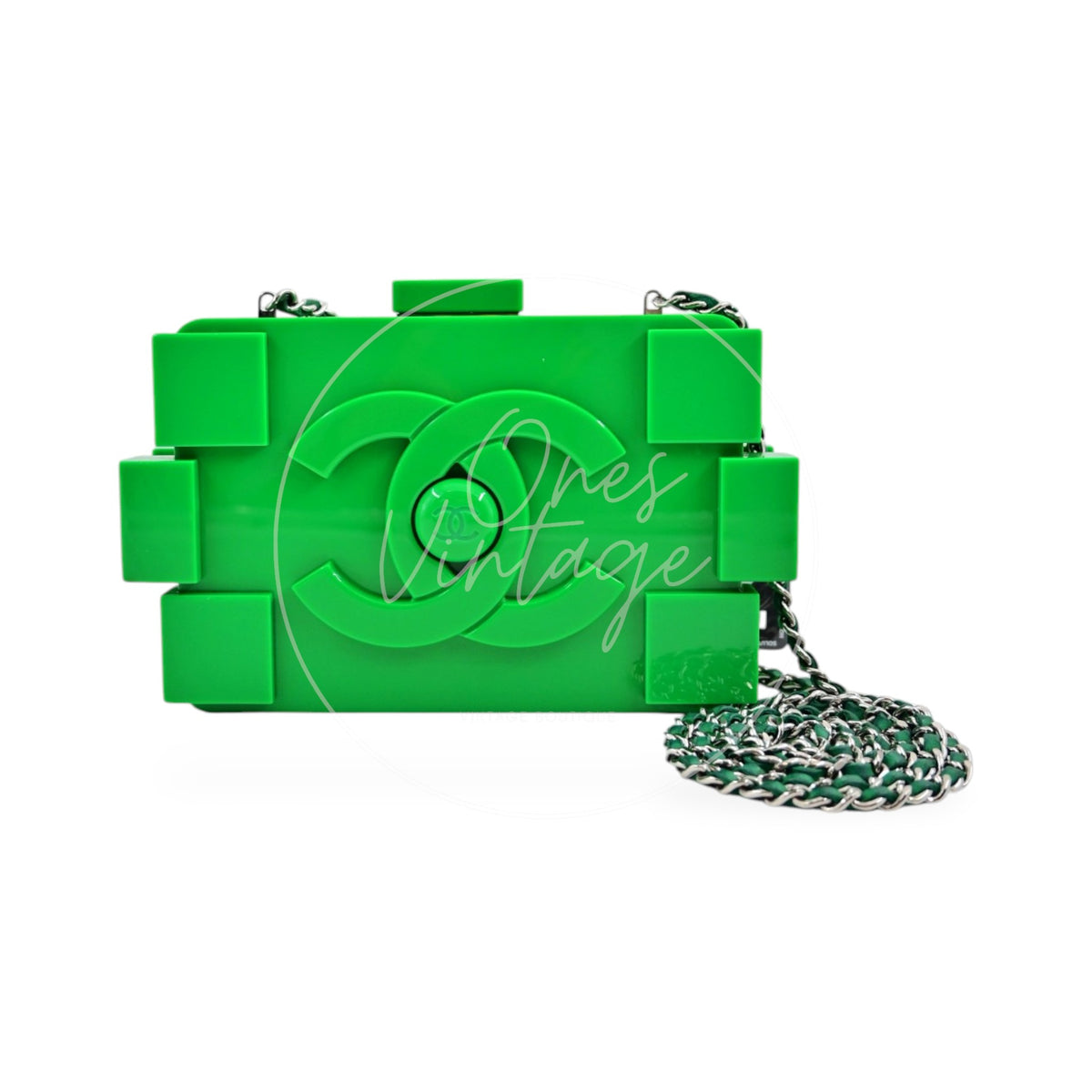 Chanel Vintage Lego Clutch Bag Plexiglass Green SHW Series 17