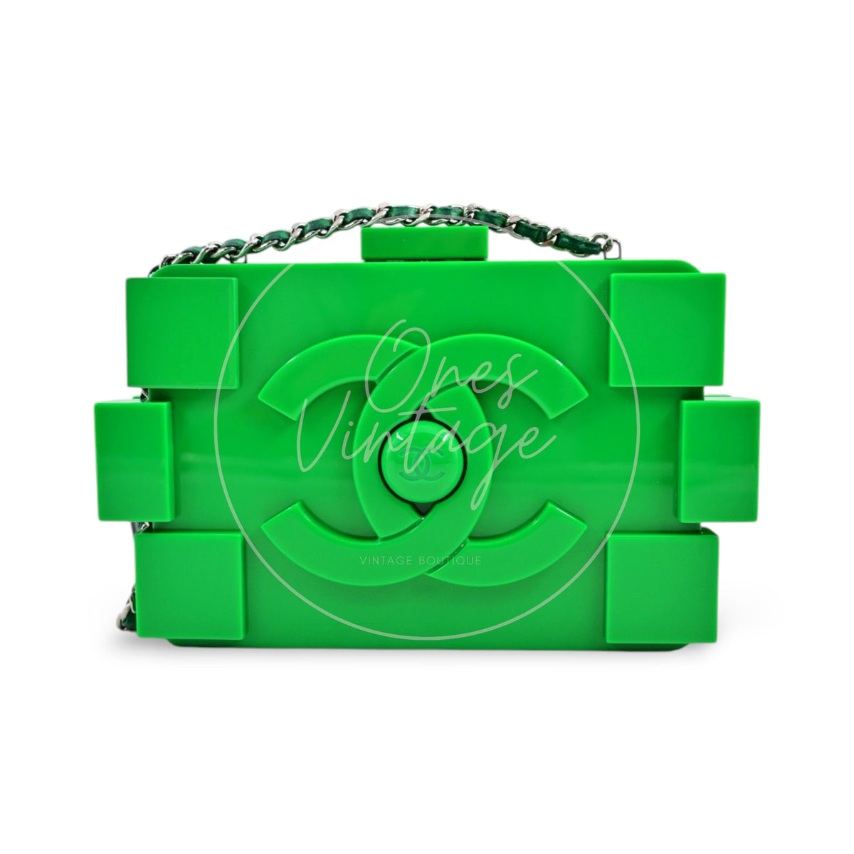 Chanel Vintage Lego Clutch Bag Plexiglass Green SHW Series 17