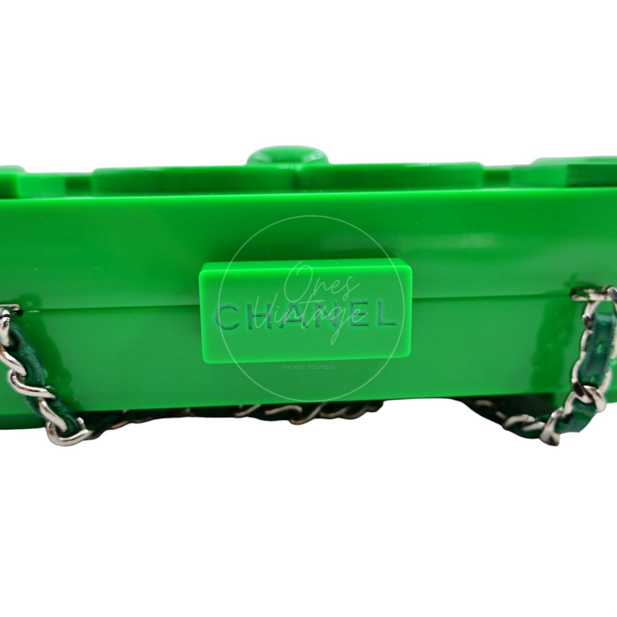 Chanel Vintage Lego Clutch Bag Plexiglass Green SHW Series 17