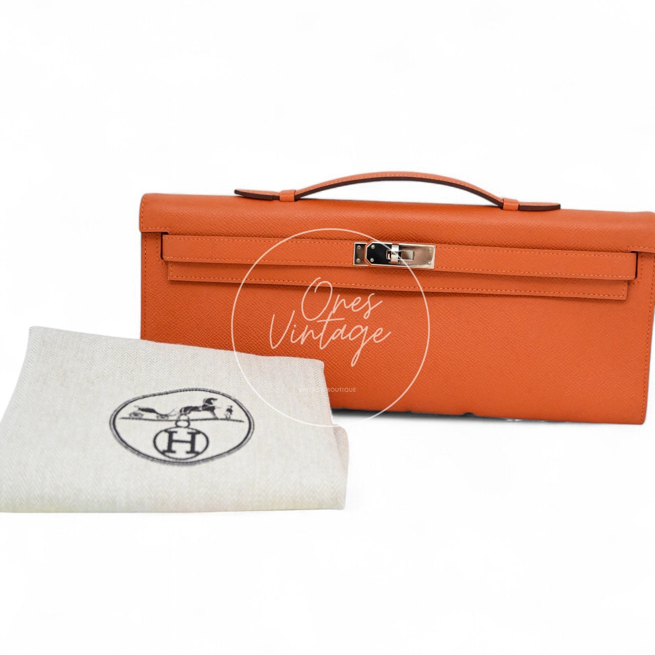 Hermes Kelly Cut Clutch Epsom PHW Orange Square R