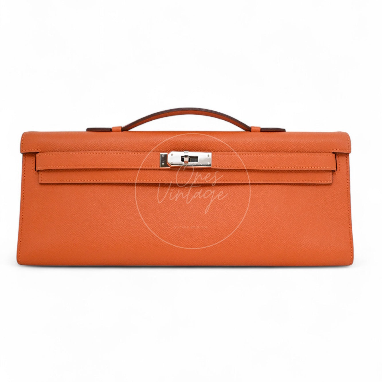 Hermes Kelly Cut Clutch Epsom PHW Orange Square R