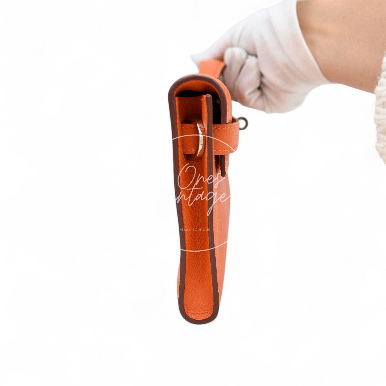 Hermes Kelly Cut Clutch Epsom PHW Orange Square R