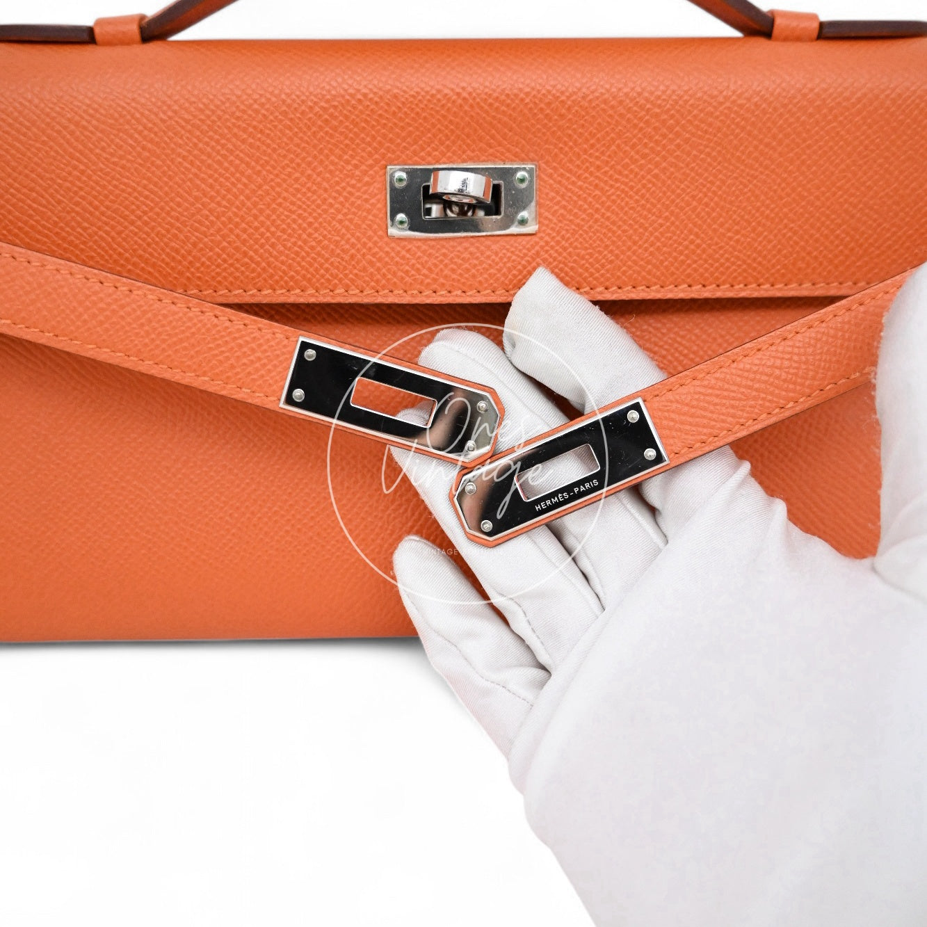 Hermes Kelly Cut Clutch Epsom PHW Orange Square R