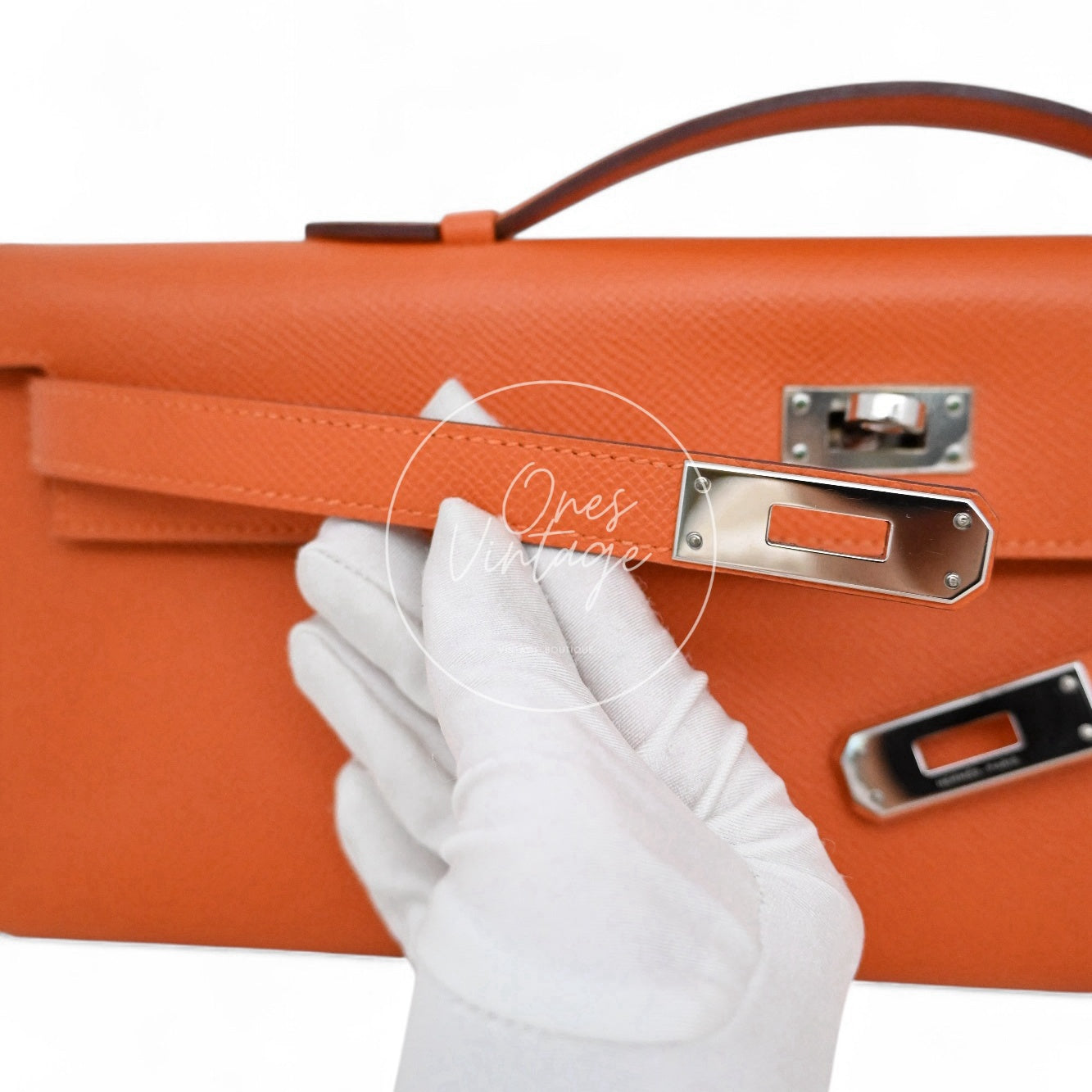 Hermes Kelly Cut Clutch Epsom PHW Orange Square R