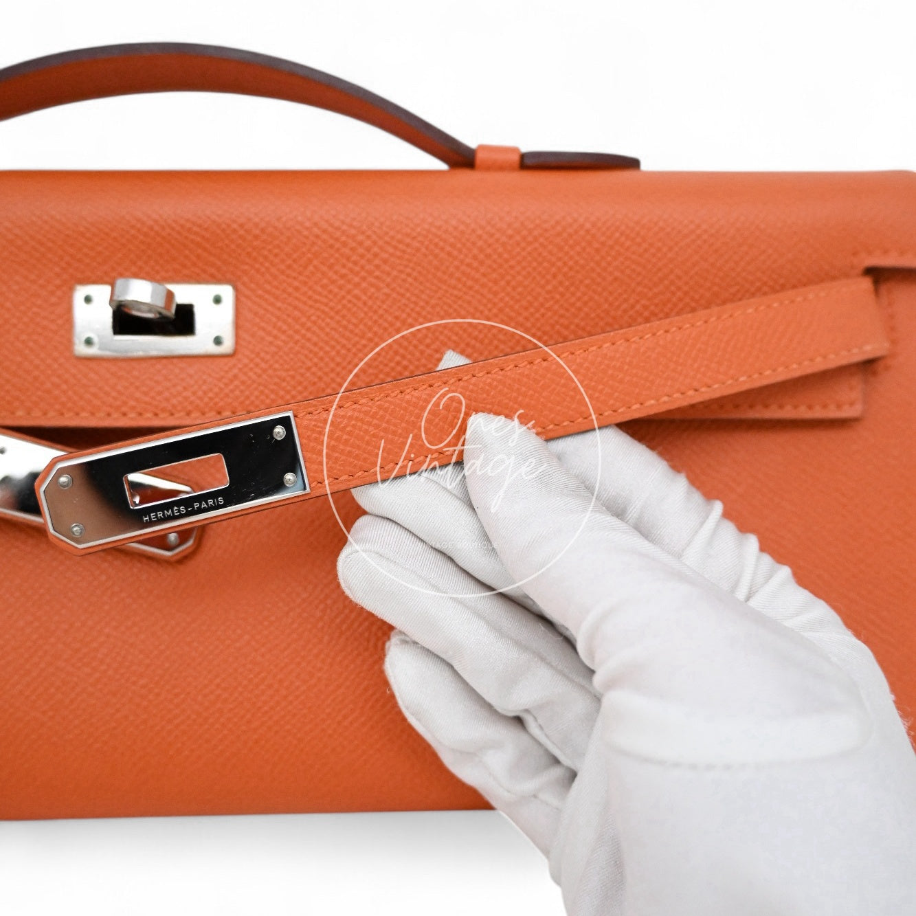 Hermes Kelly Cut Clutch Epsom PHW Orange Square R