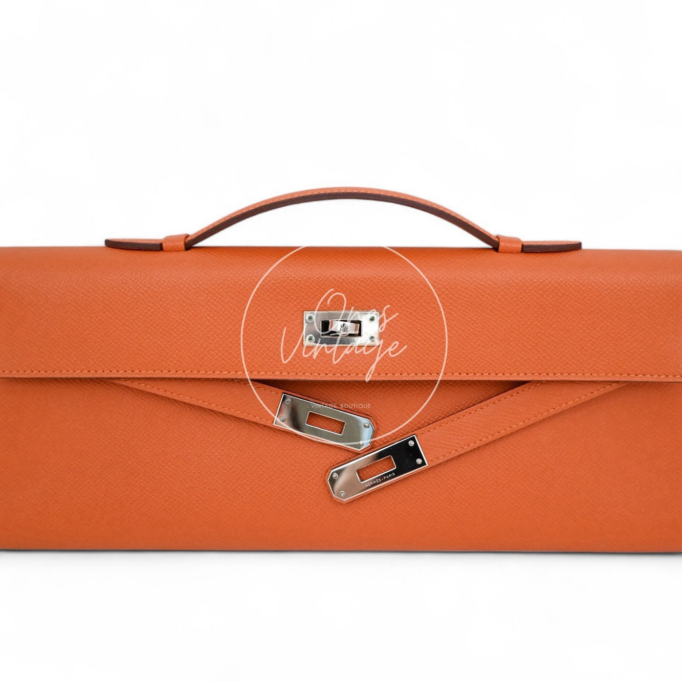 Hermes Kelly Cut Clutch Epsom PHW Orange Square R