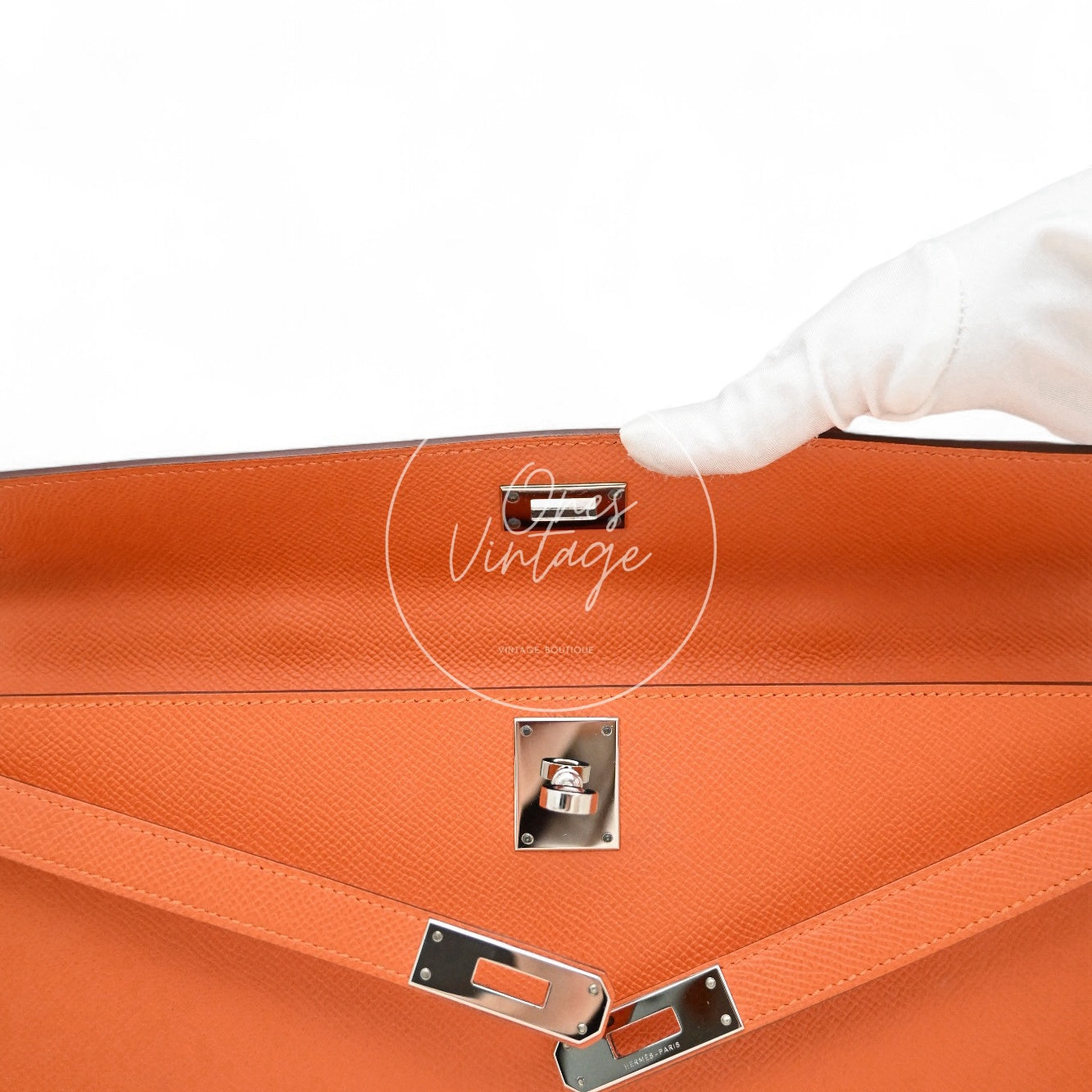 Hermes Kelly Cut Clutch Epsom PHW Orange Square R