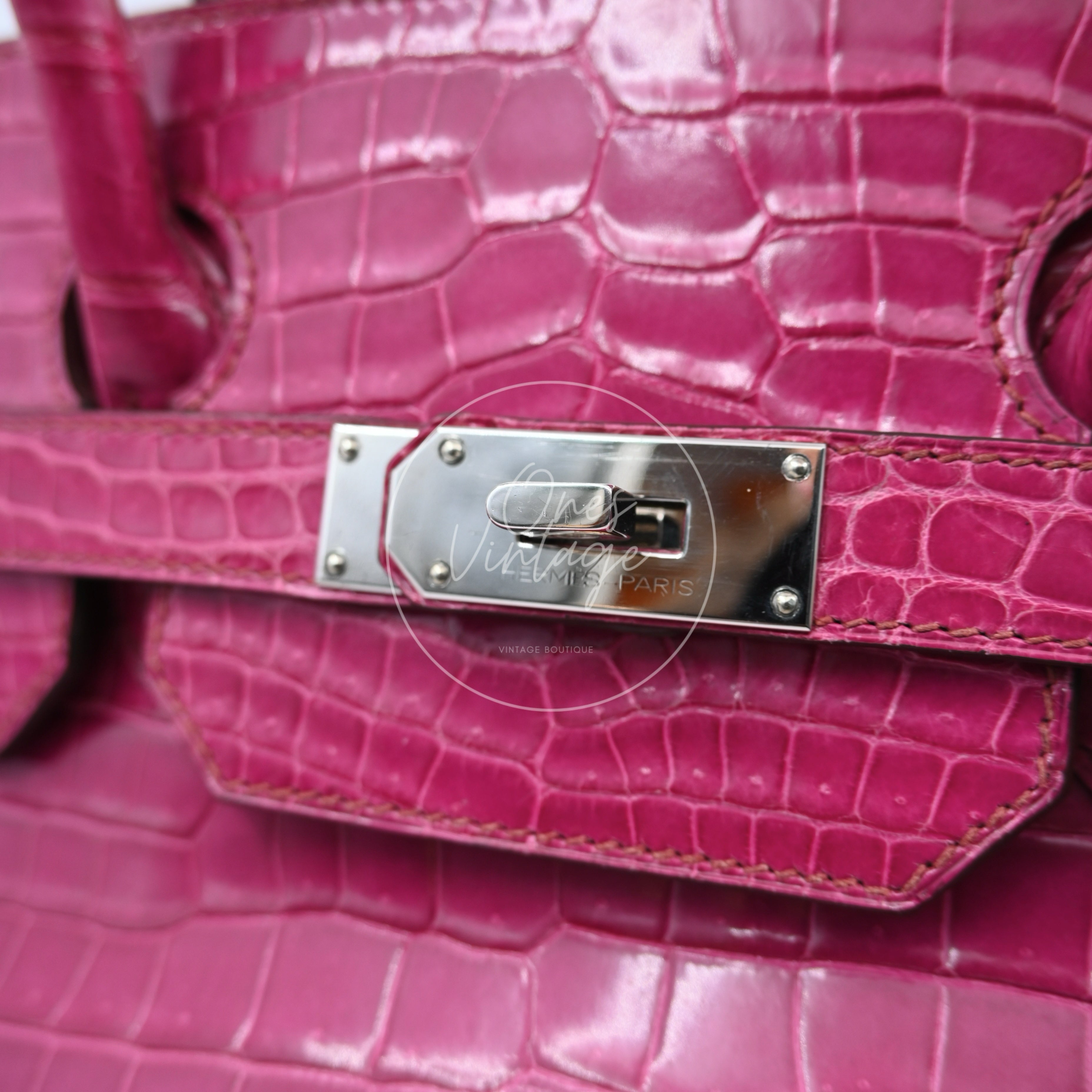 Hermes Birkin Shoulder Croco PHW Pink Square J