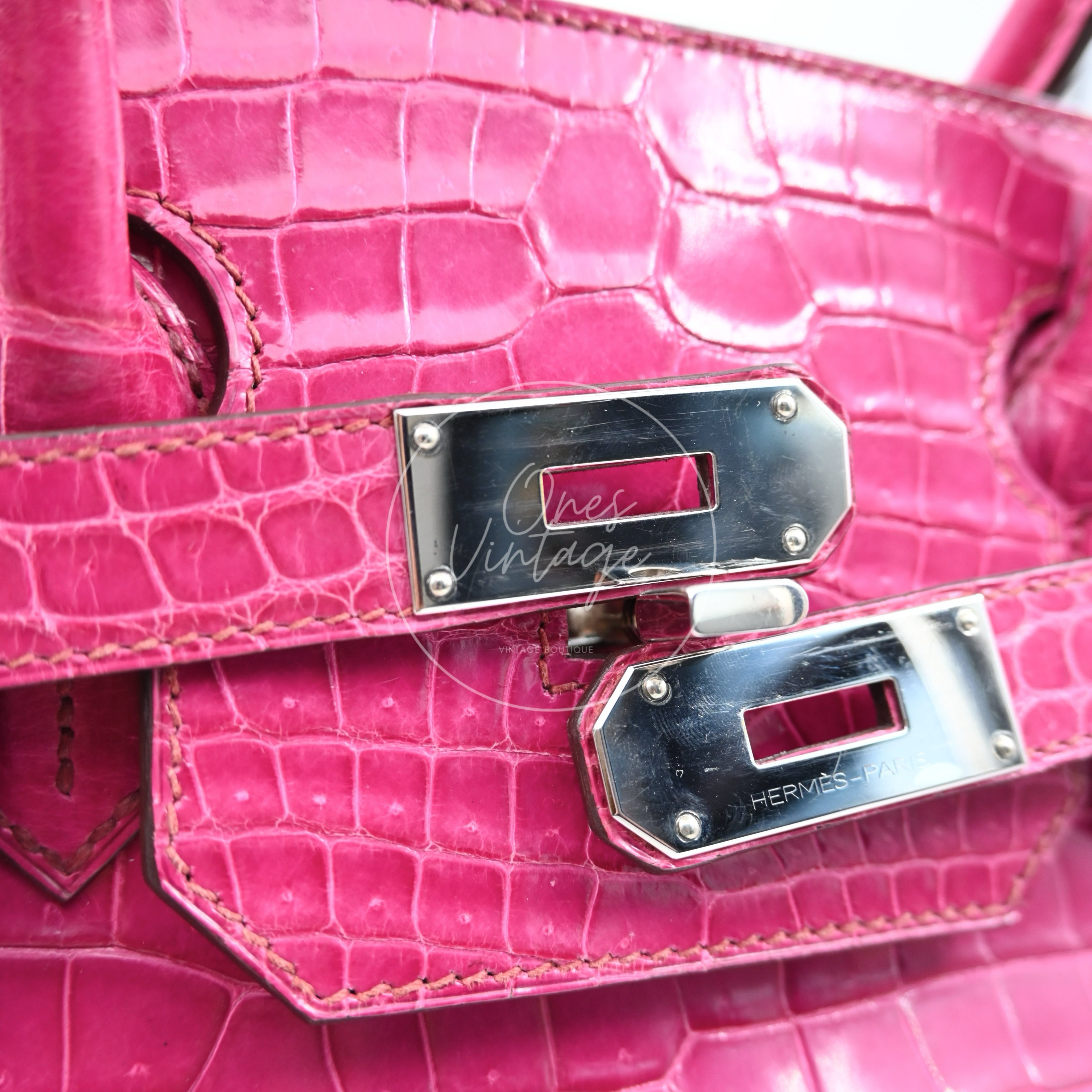 Hermes Birkin Shoulder Croco PHW Pink Square J