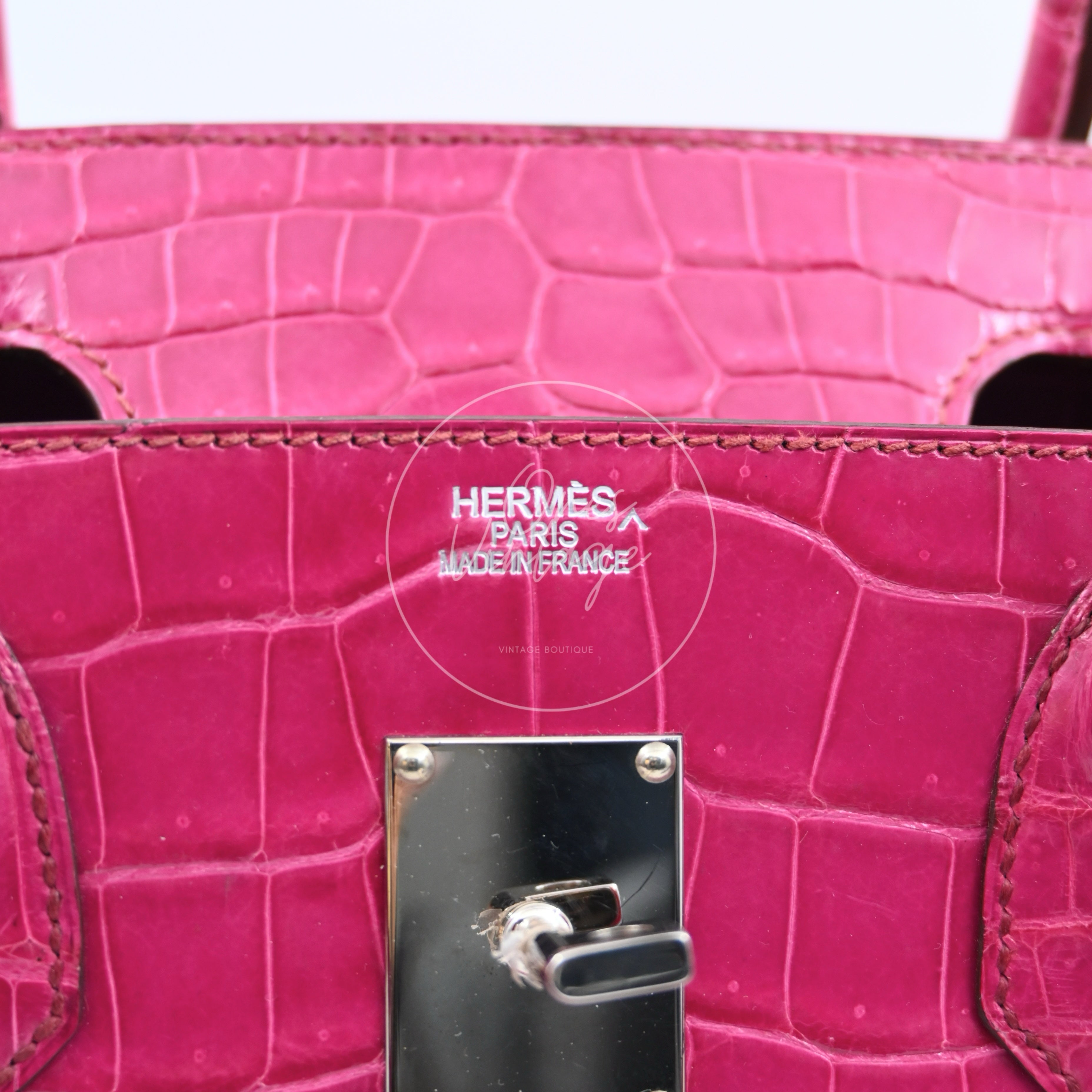 Hermes Birkin Shoulder Croco PHW Pink Square J