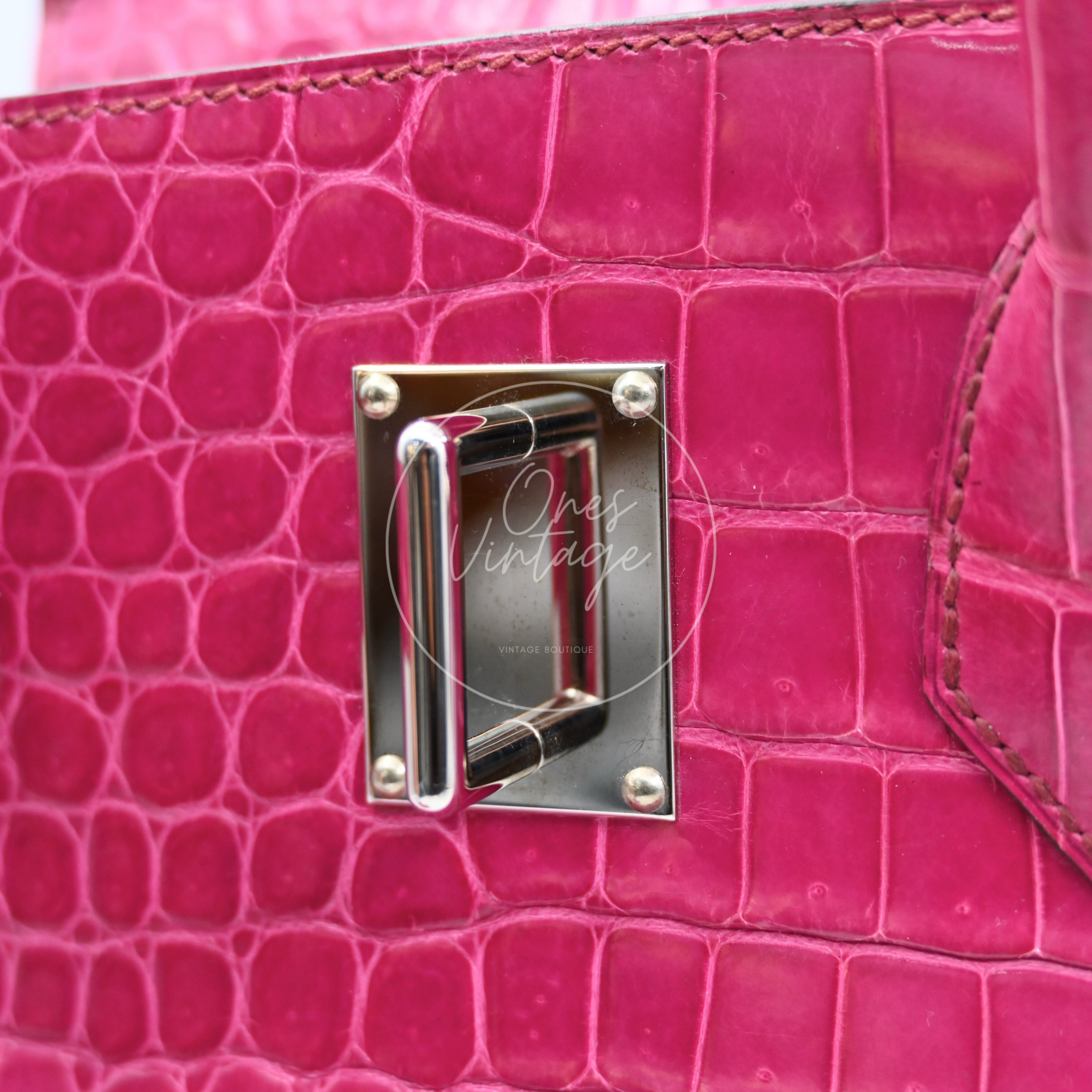 Hermes Birkin Shoulder Croco PHW Pink Square J