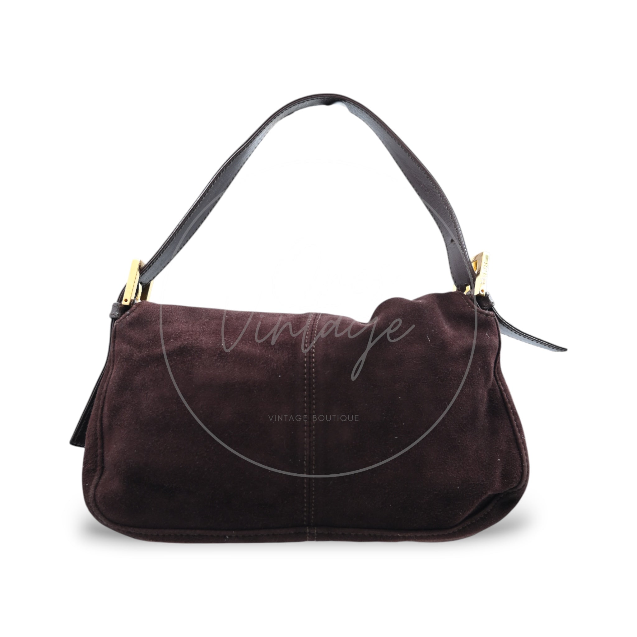 Fendi Brown Suede Mamma Baguette Handbag GHW Dark Brown After 1980s